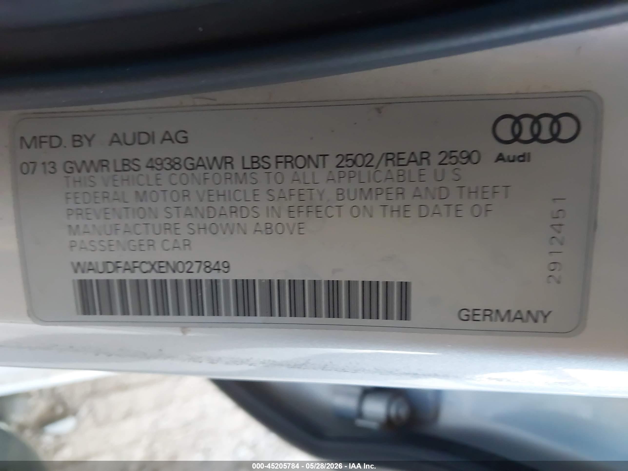 2014 Audi A6 2.0t Premium Silver vin: WAUDFAFCXEN027849