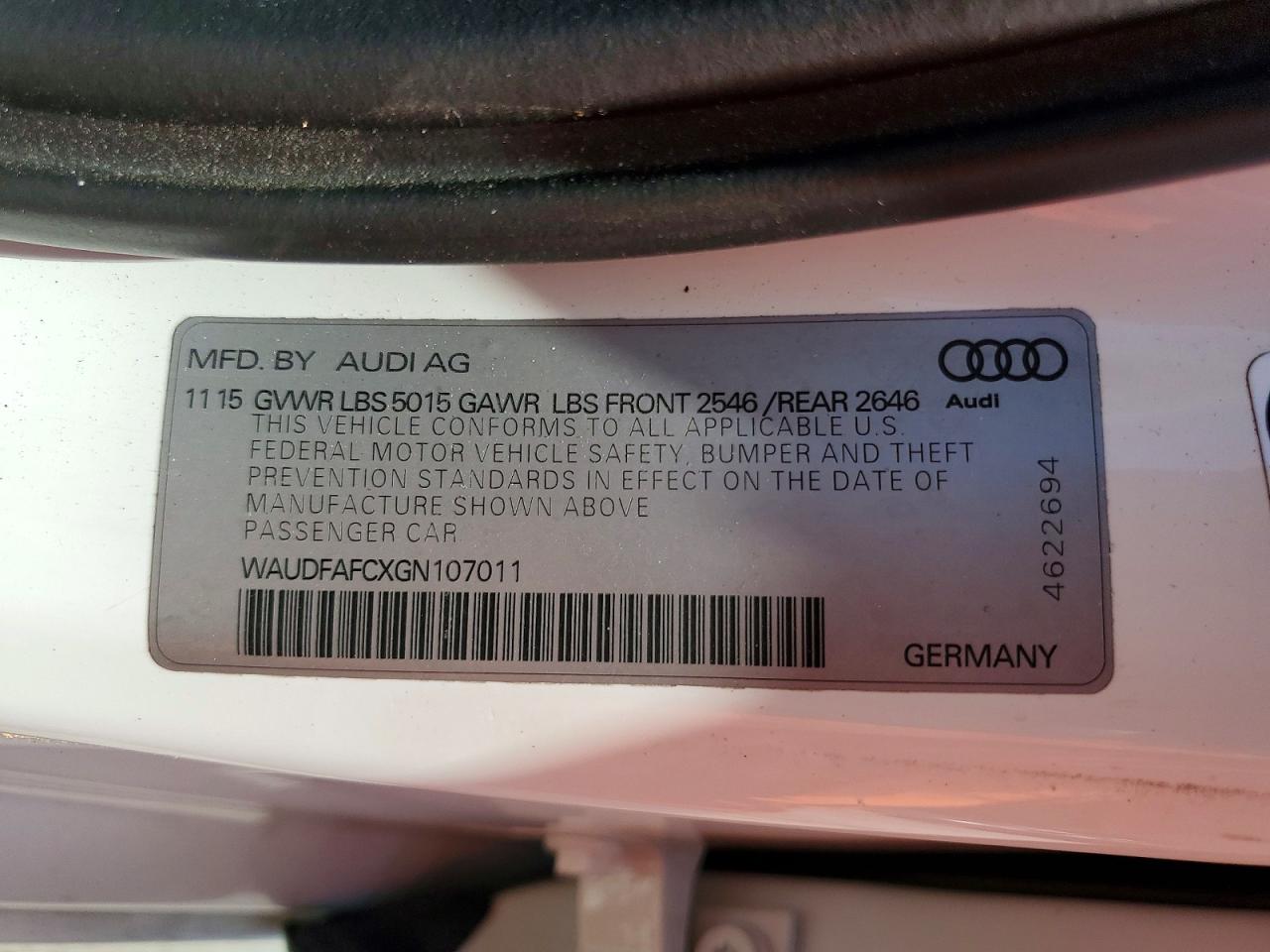 2016 Audi A6 Premium Plus White vin: WAUDFAFCXGN107011