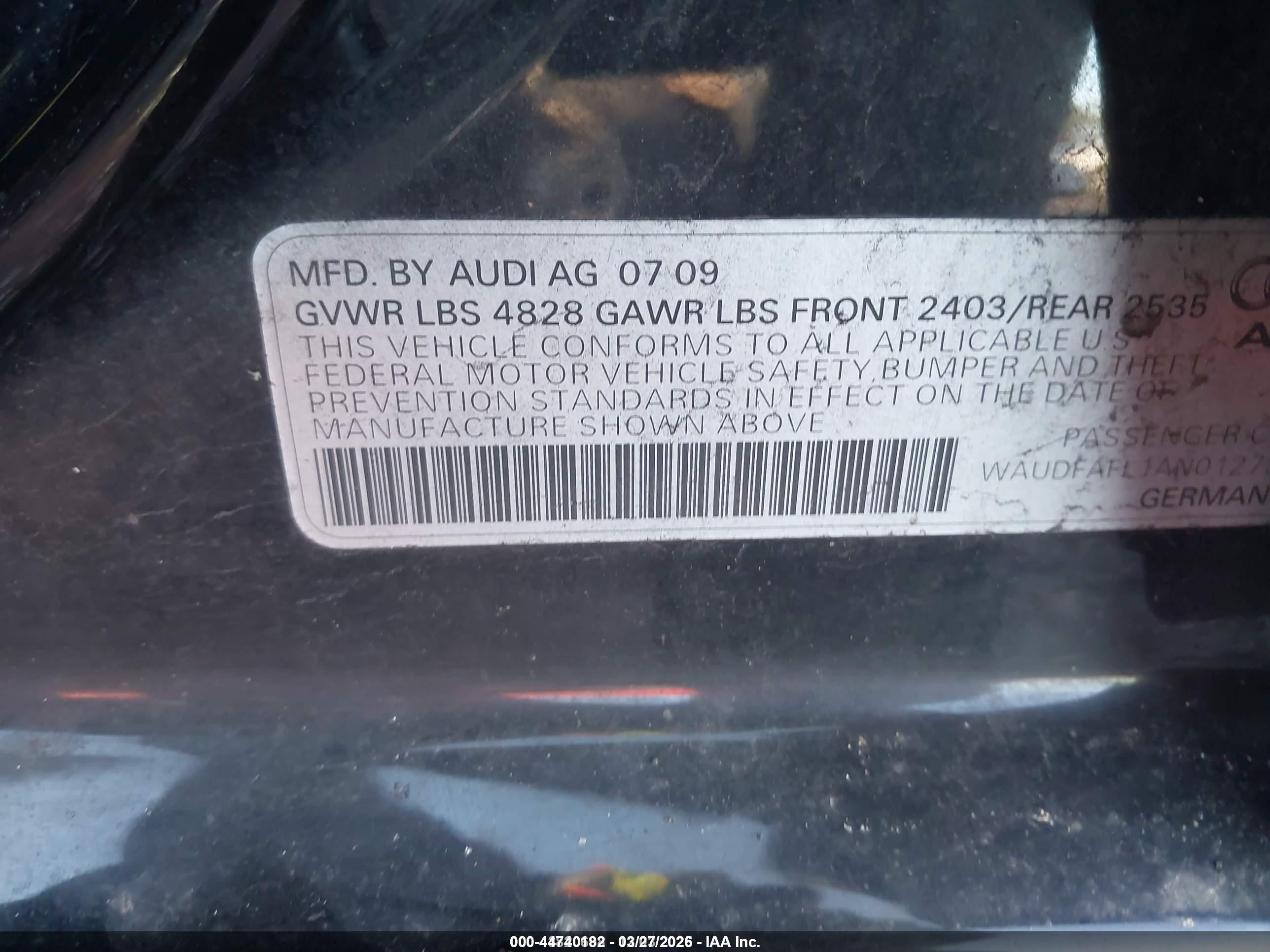 2010 Audi A4 2.0t Premium Black vin: WAUDFAFL1AN012733
