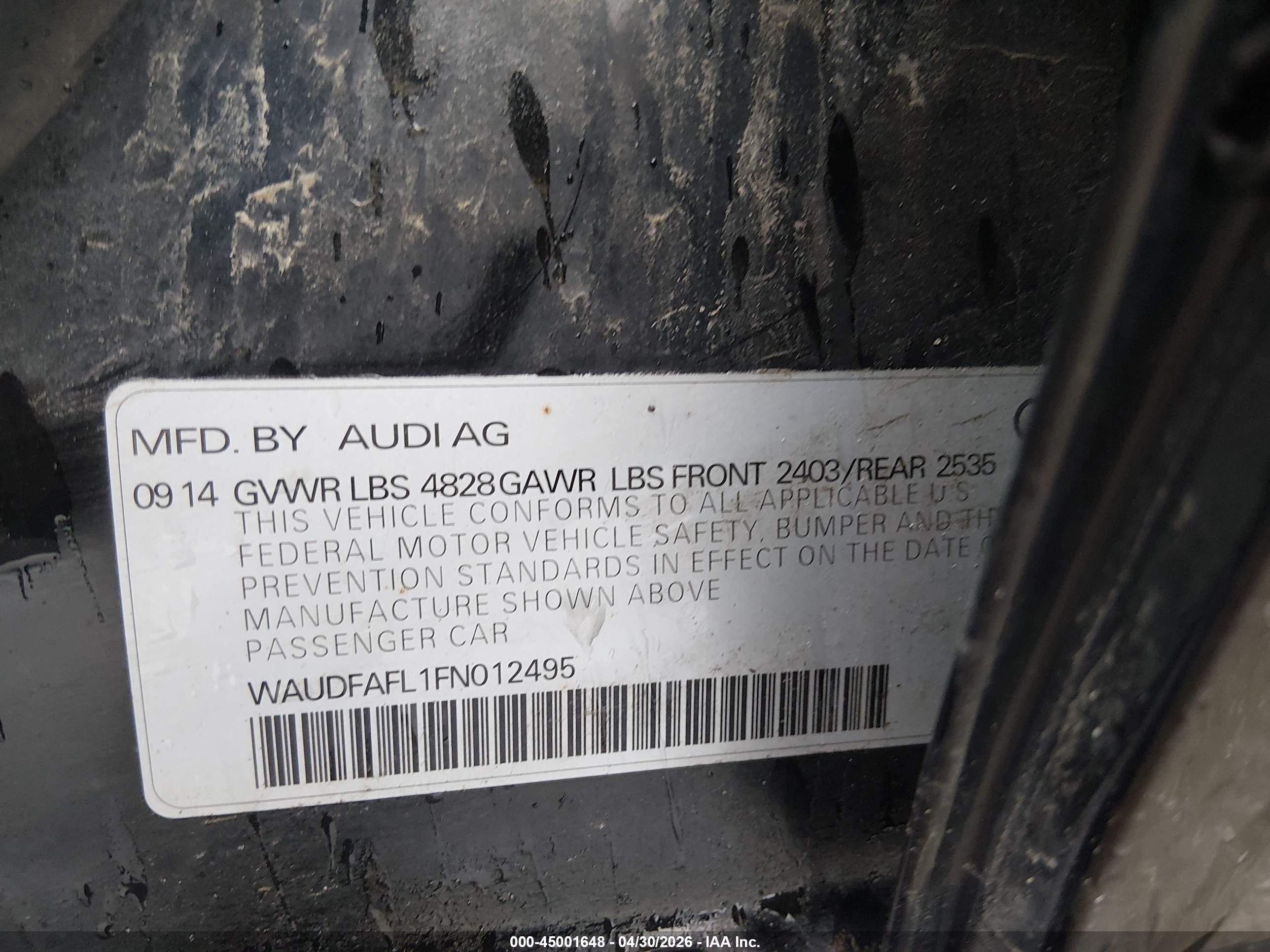 2015 Audi A4 2.0t Premium Black vin: WAUDFAFL1FN012495