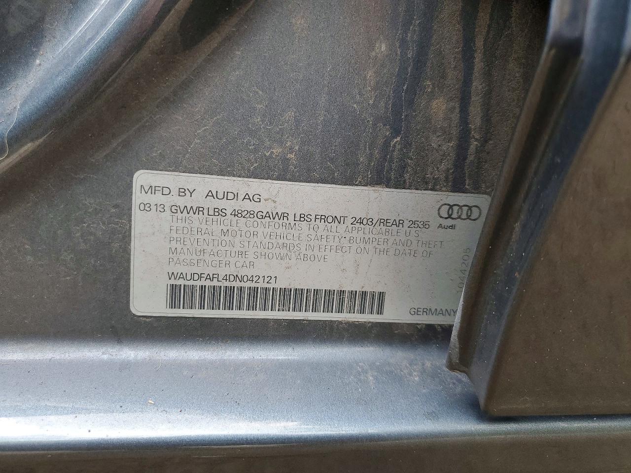 2013 Audi A4 Premium Charcoal vin: WAUDFAFL4DN042121