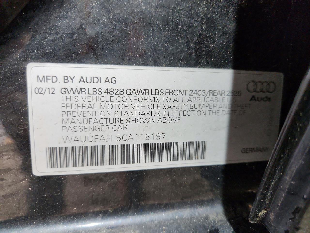 2012 Audi A4 Premium Black vin: WAUDFAFL5CA116197