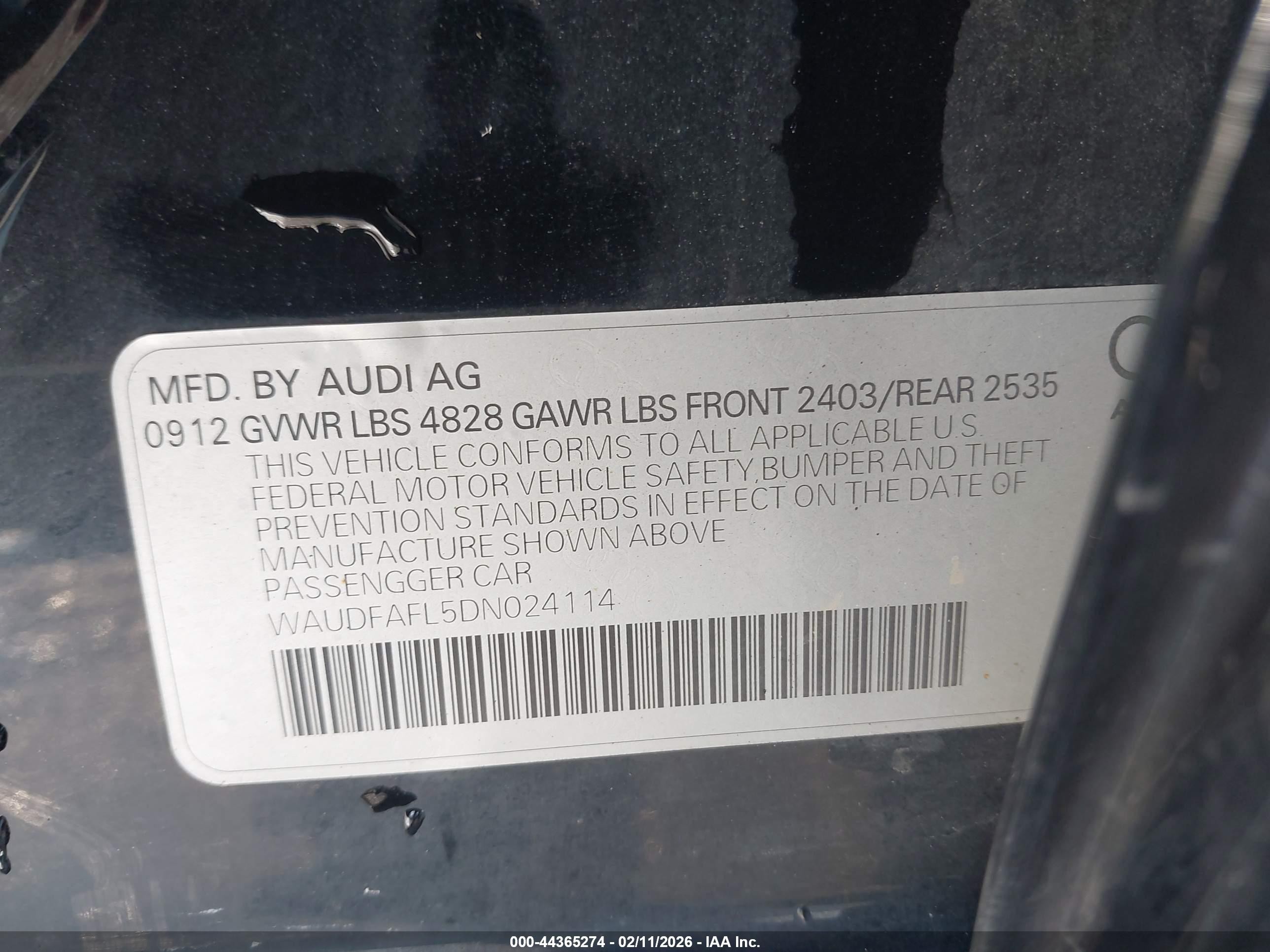 2013 Audi A4 2.0t Premium Black vin: WAUDFAFL5DN024114