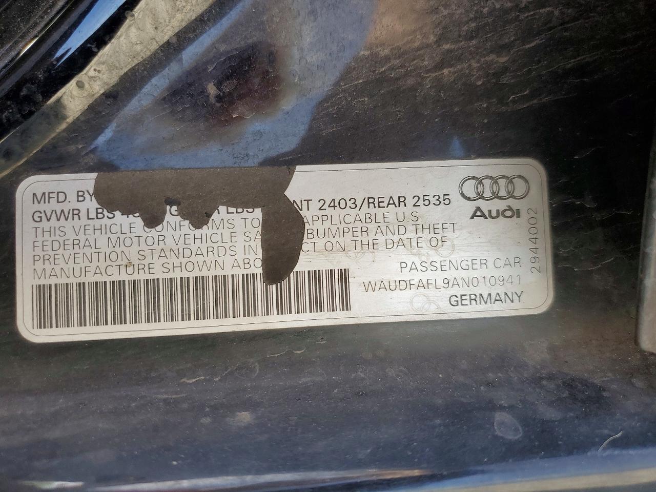 2010 Audi A4 Premium Black vin: WAUDFAFL9AN010941