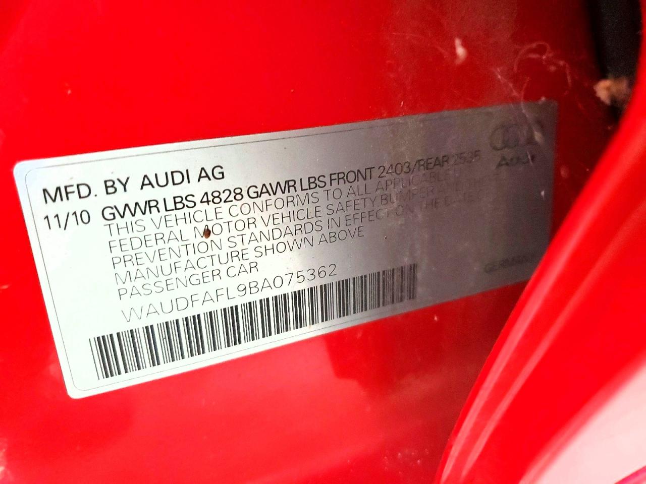 2011 Audi A4 Premium Red vin: WAUDFAFL9BA075362