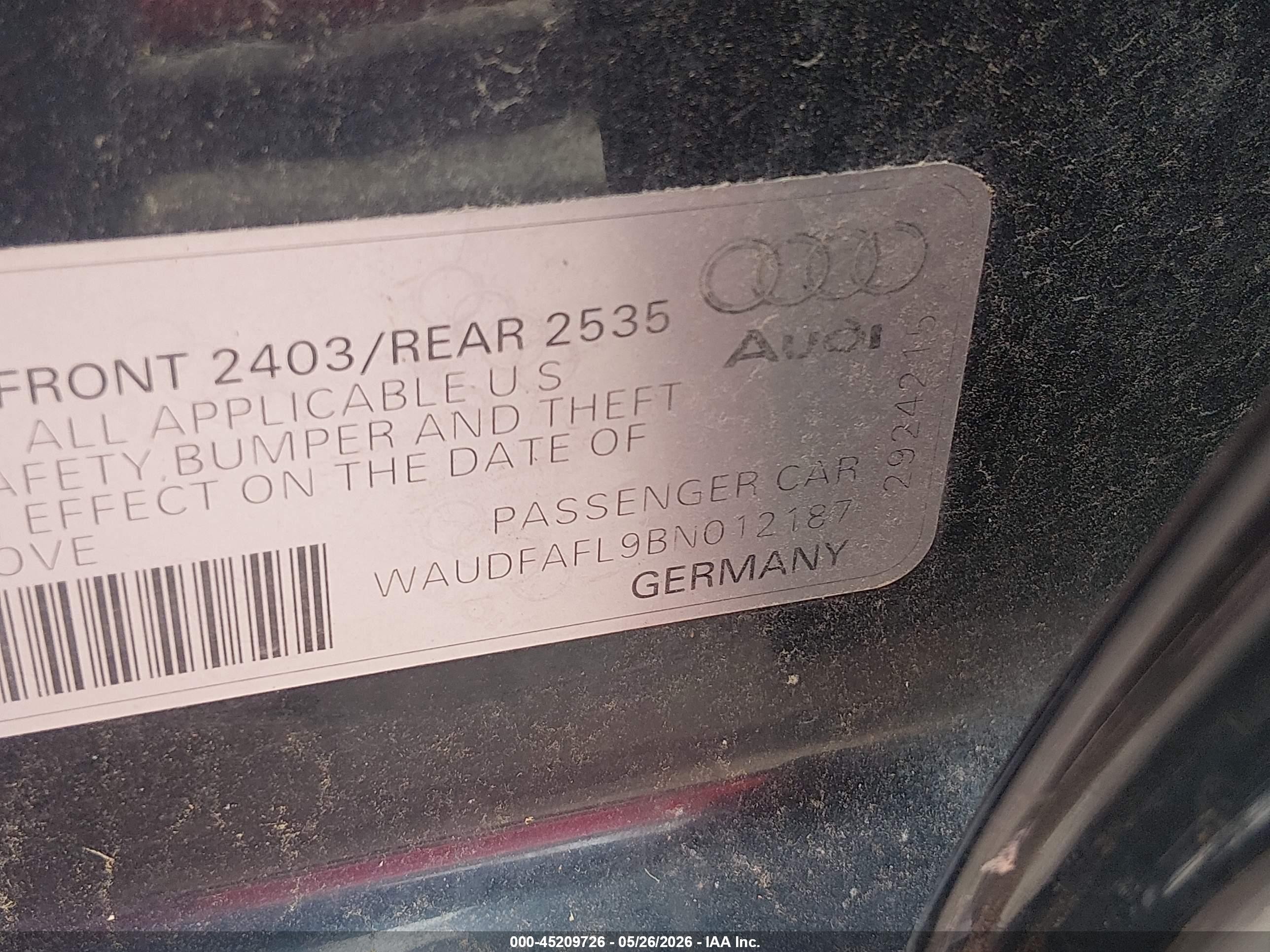 2011 Audi A4 2.0t Premium Blue vin: WAUDFAFL9BN012187