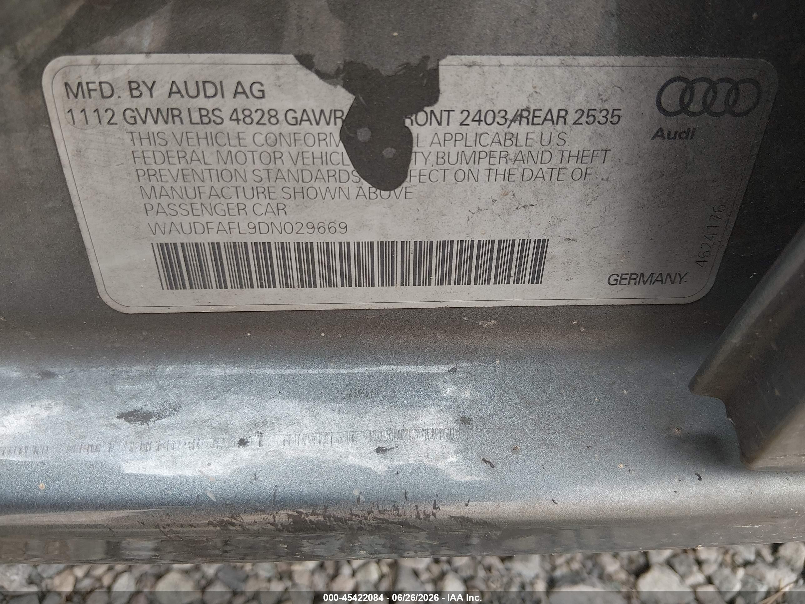 2013 Audi A4 2.0t Premium Серый vin: WAUDFAFL9DN029669