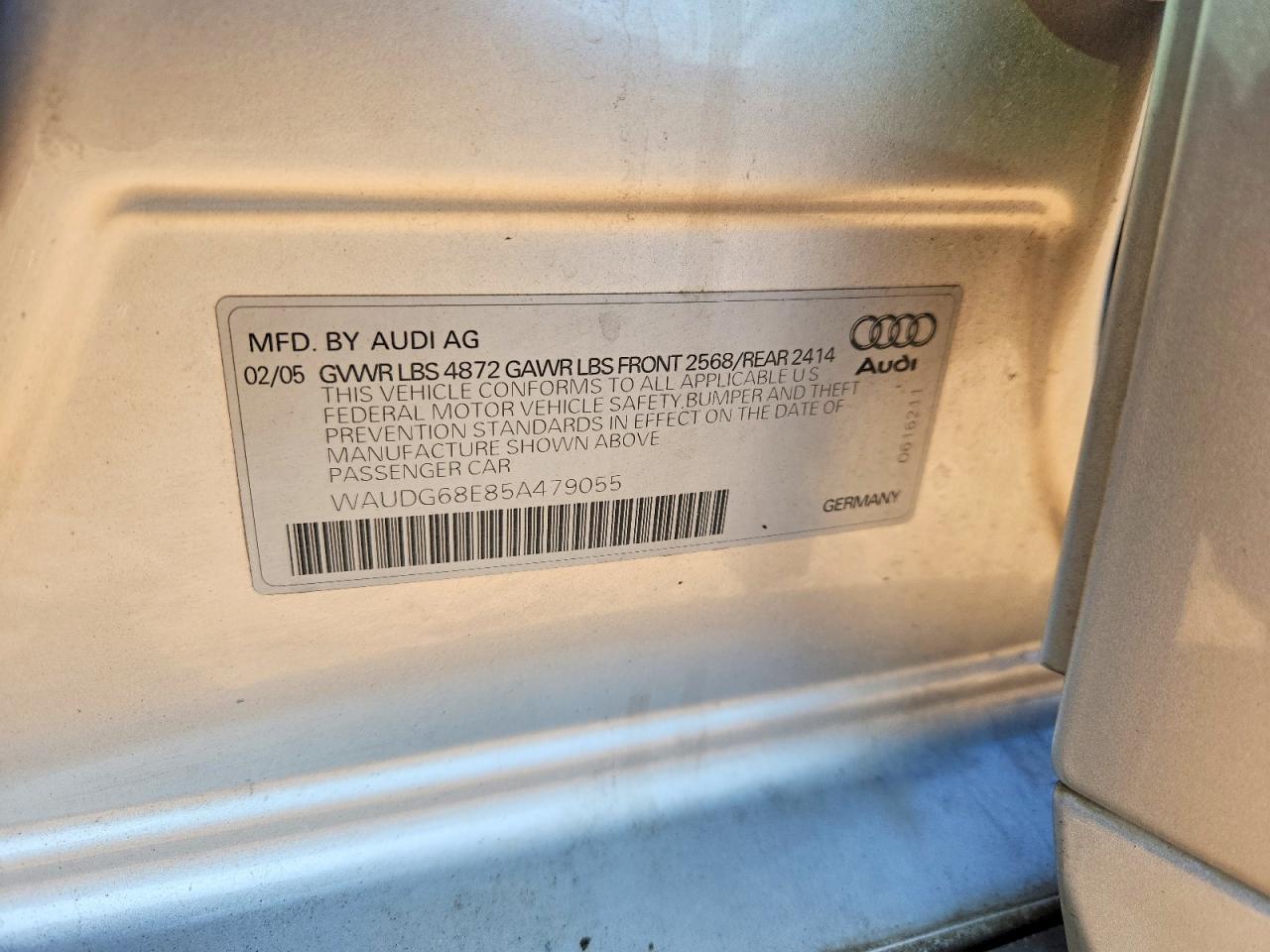 2005 Audi A4 Серебряный vin: WAUDG68E85A479055