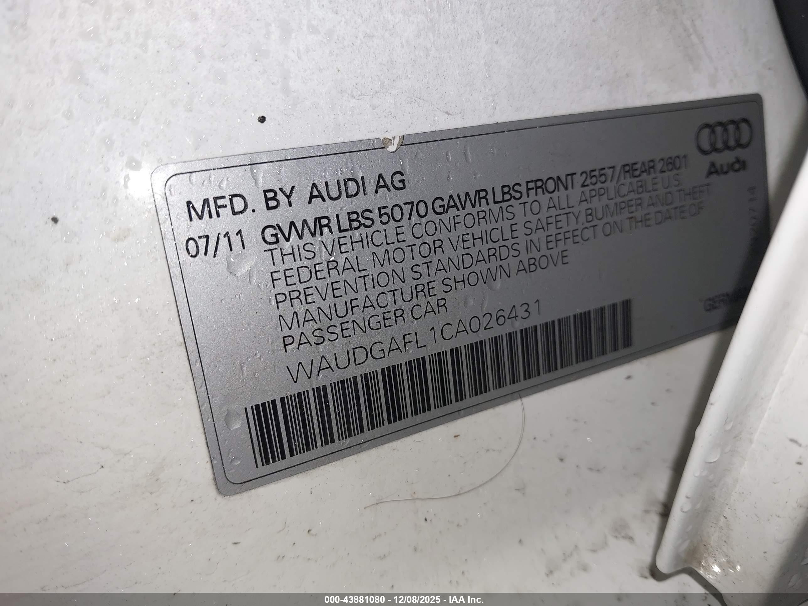 2012 Audi S4 3.0 Premium Plus Белый vin: WAUDGAFL1CA026431