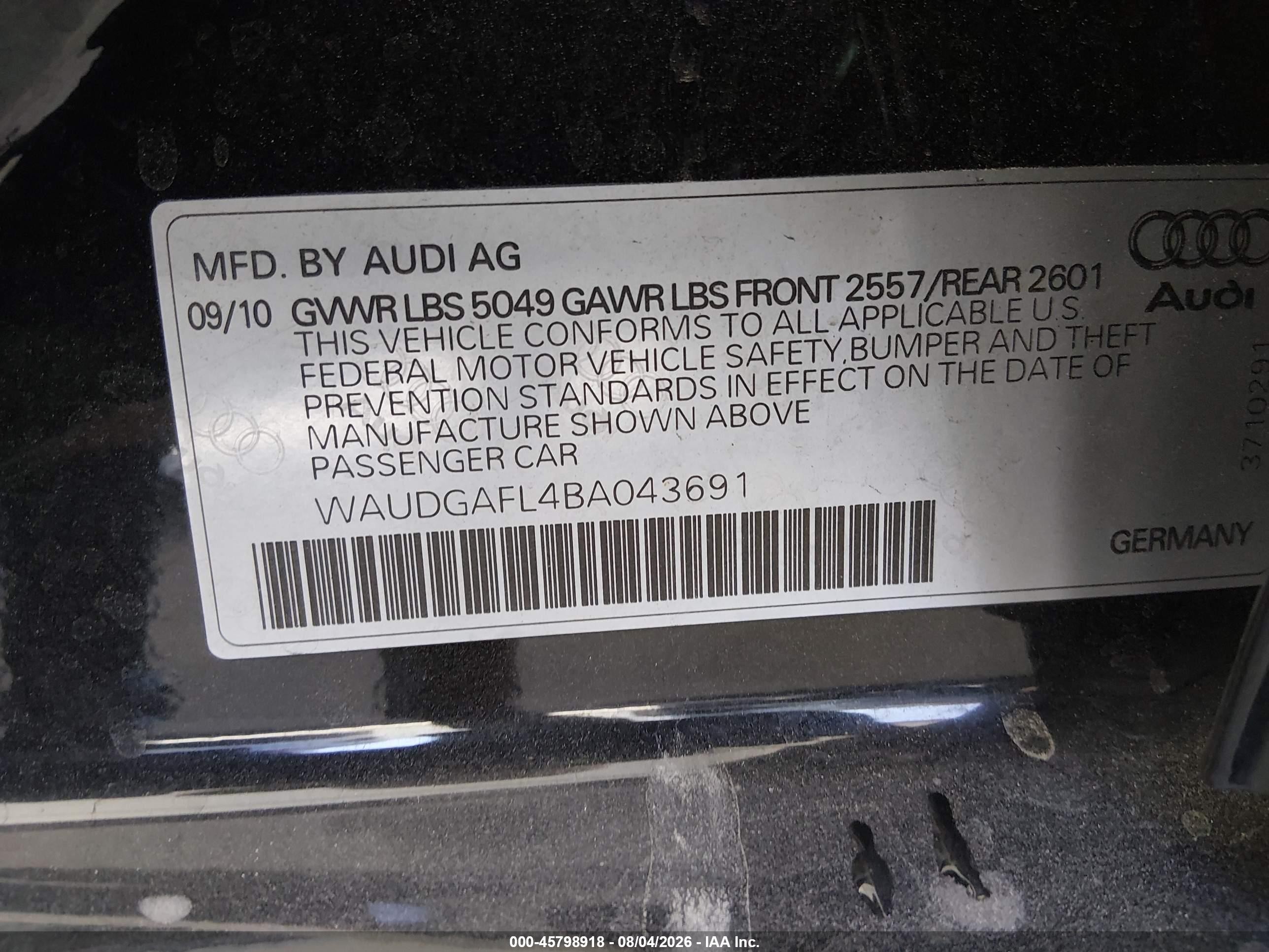 2011 Audi S4 3.0 Premium Plus Black vin: WAUDGAFL4BA043691