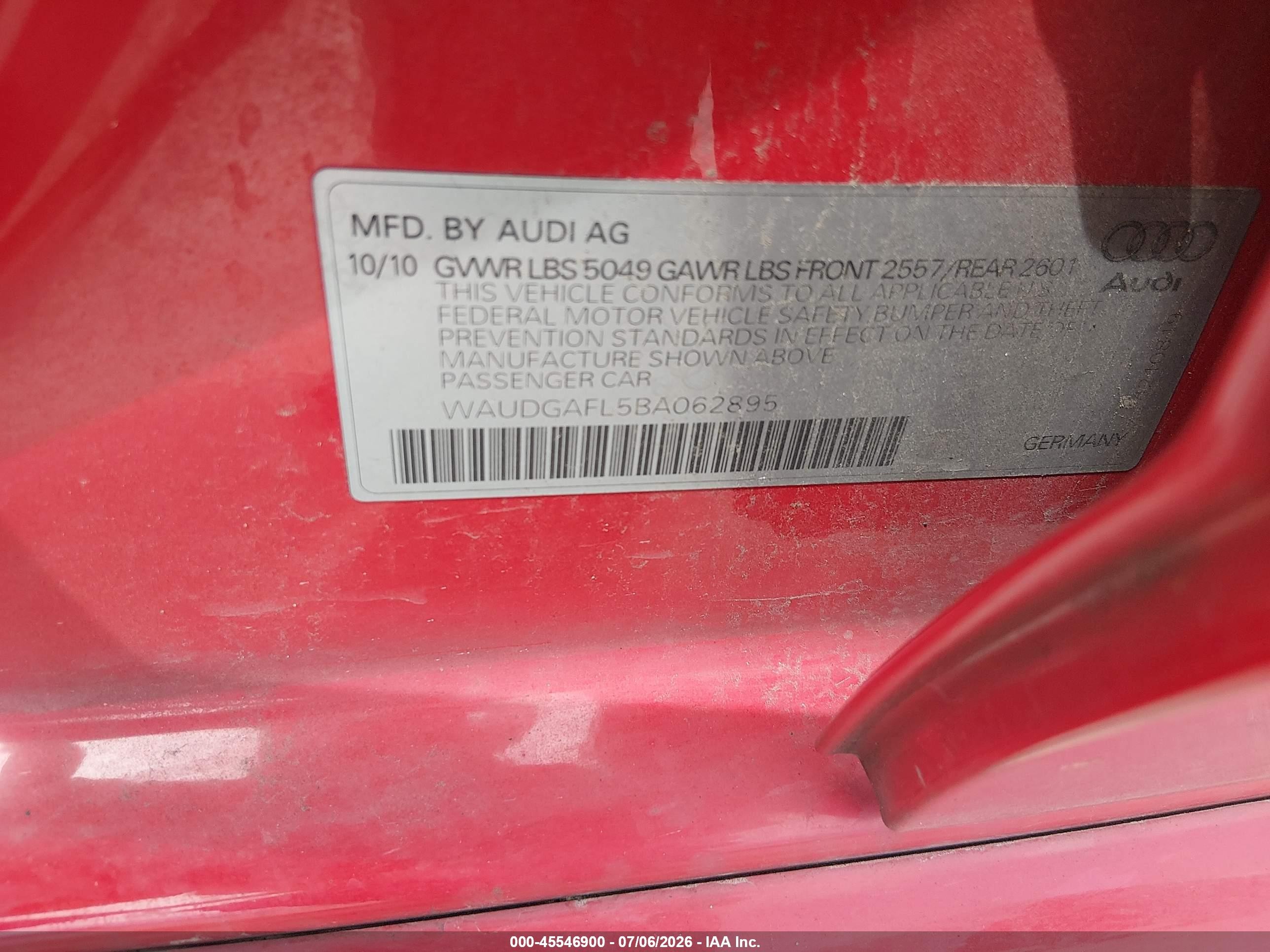 2011 Audi S4 3.0 Premium Plus Red vin: WAUDGAFL5BA062895