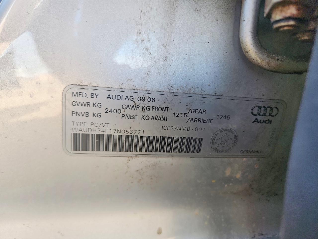 2007 Audi A6 3.2 Quattro Silver vin: WAUDH74F17N053771