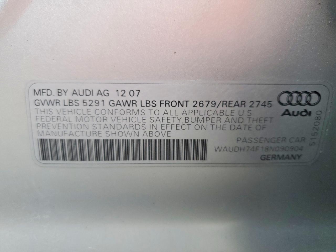 2008 Audi A6 3.2 Quattro Серебряный vin: WAUDH74F18N090904