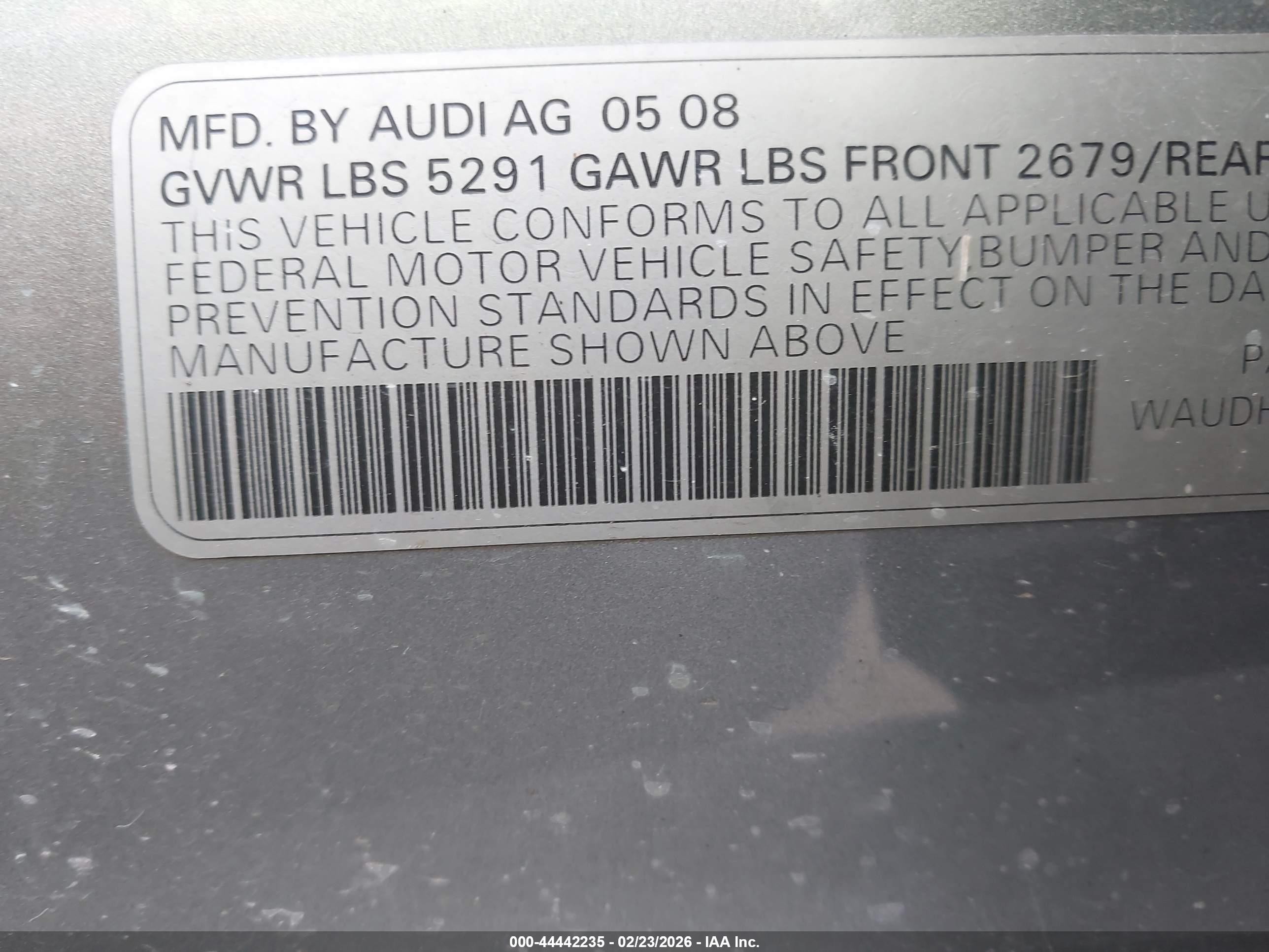 2008 Audi A6 3.2 Silver vin: WAUDH74F18N146503