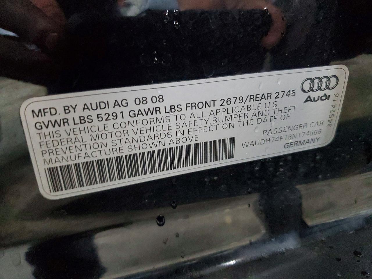 2008 Audi A6 3.2 Quattro Black vin: WAUDH74F18N174866