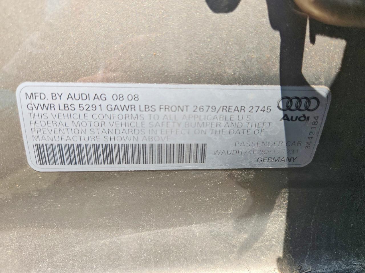 2008 Audi A6 3.2 Quattro Brown vin: WAUDH74F28N174231