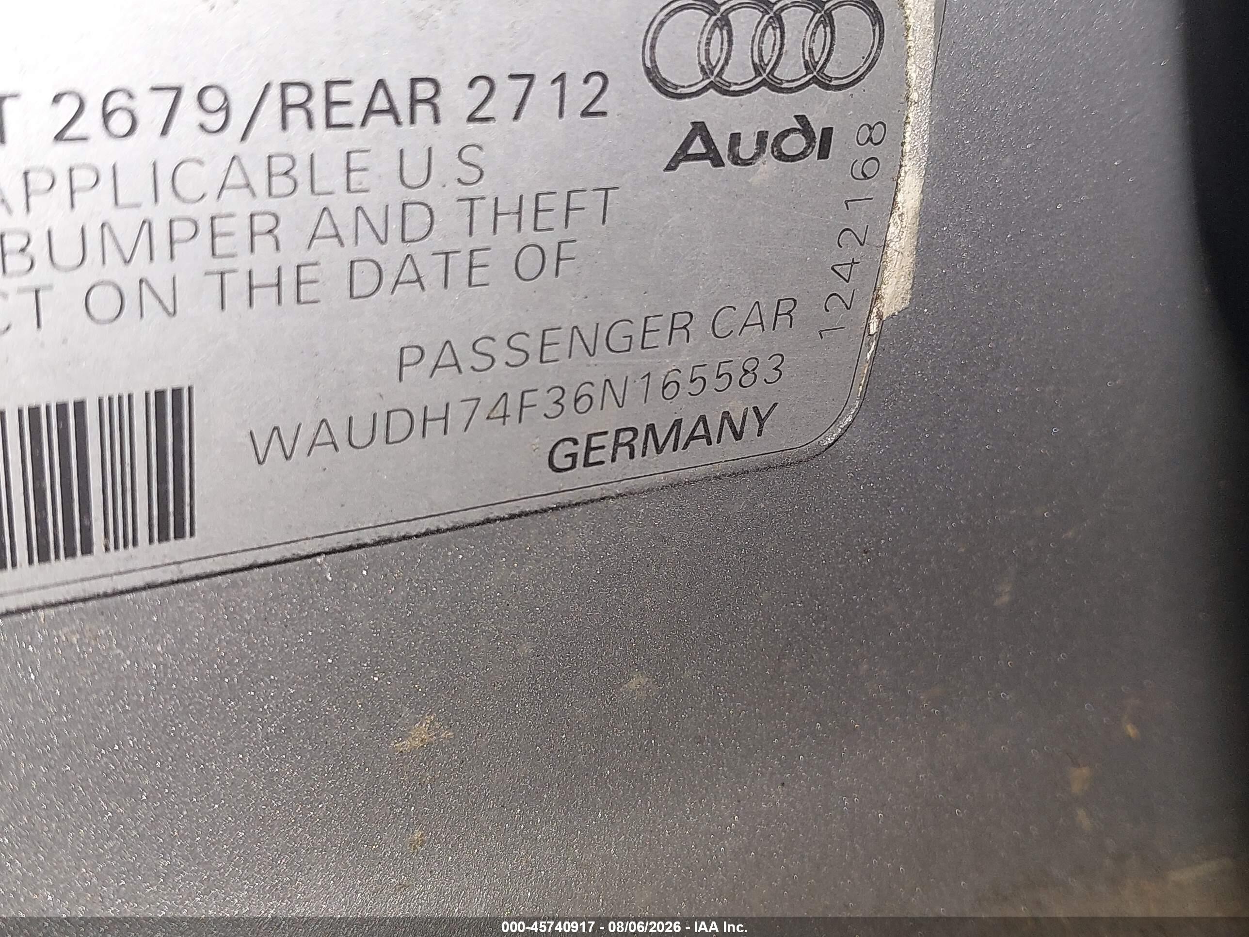 2006 Audi A6 3.2 Gray vin: WAUDH74F36N165583