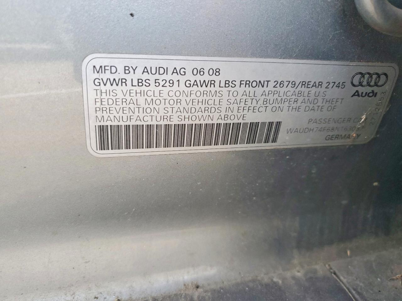 2008 Audi A6 3.2 Quattro Silver vin: WAUDH74F68N163037