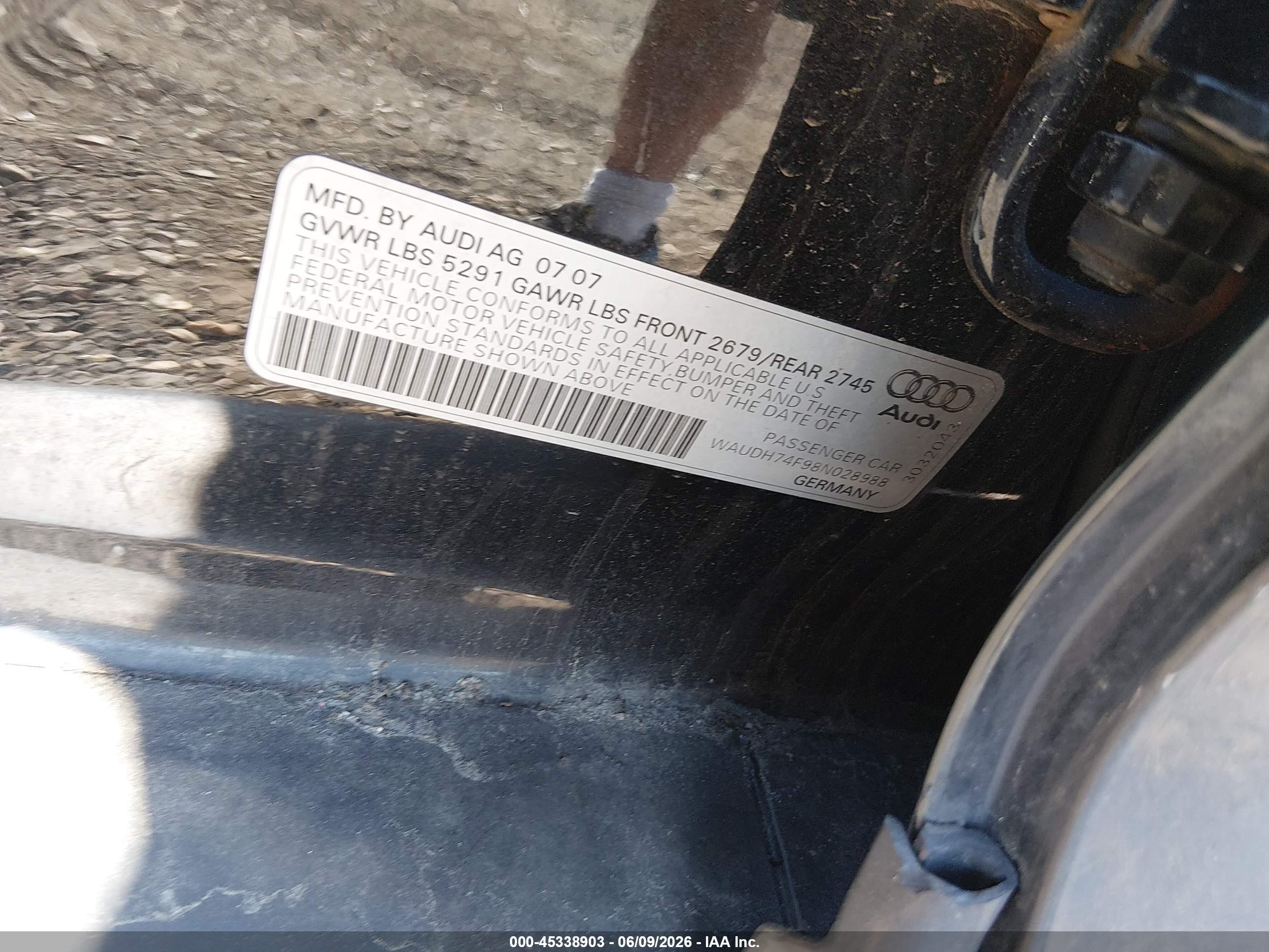 2008 Audi A6 3.2 Black vin: WAUDH74F98N028988