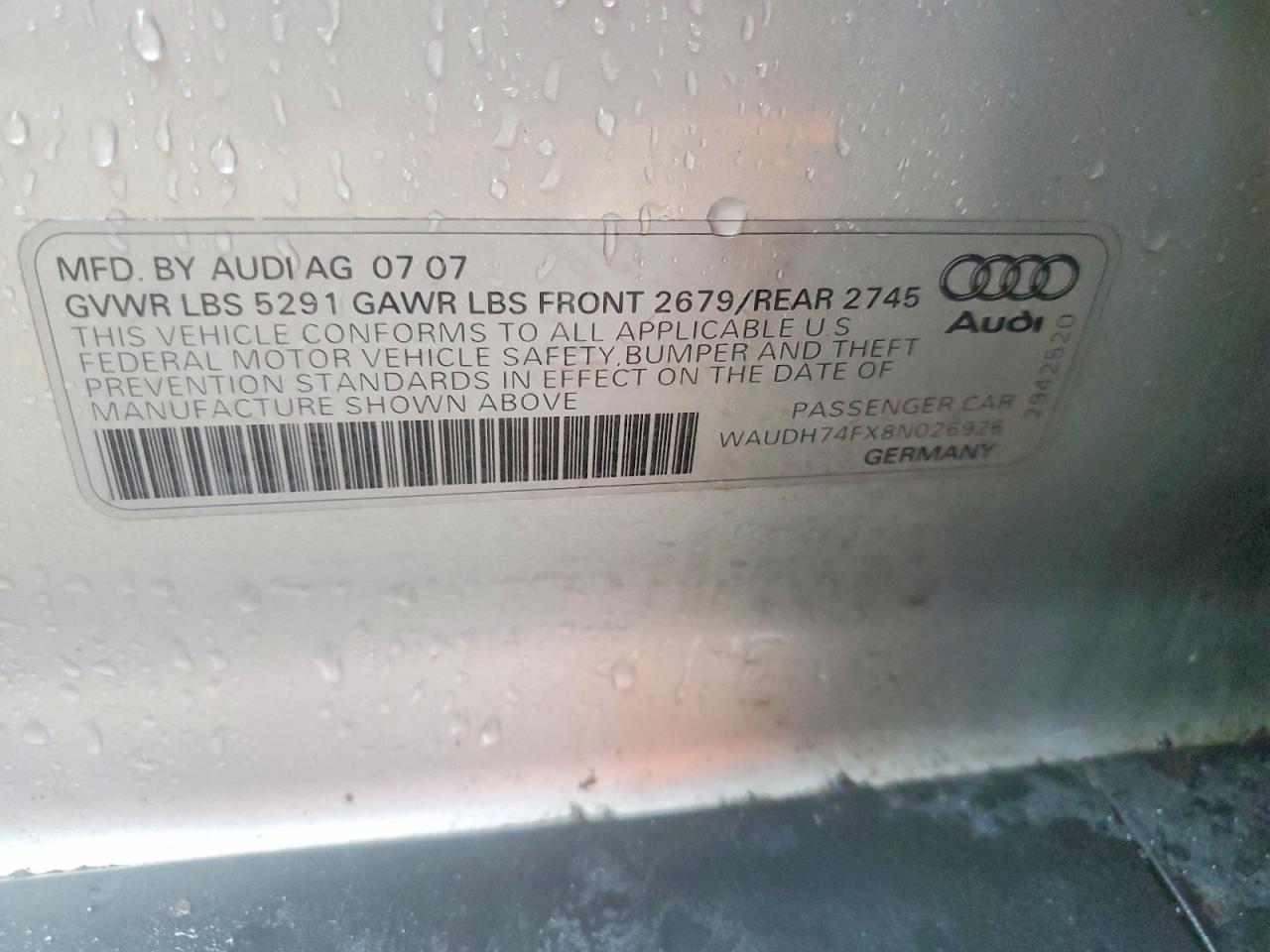 2008 Audi A6 3.2 Quattro Серебряный vin: WAUDH74FX8N026926