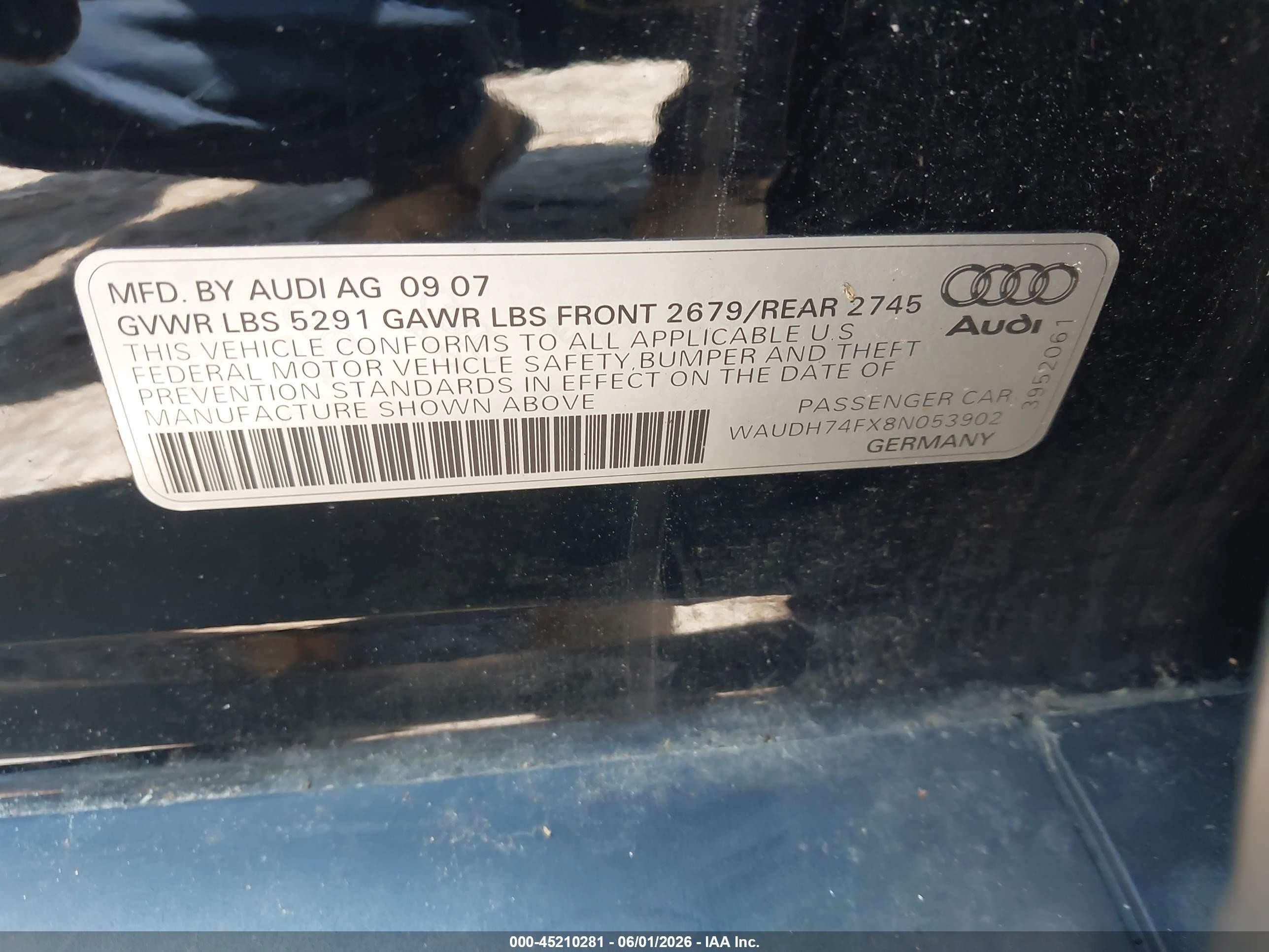 2008 Audi A6 3.2 Черный vin: WAUDH74FX8N053902