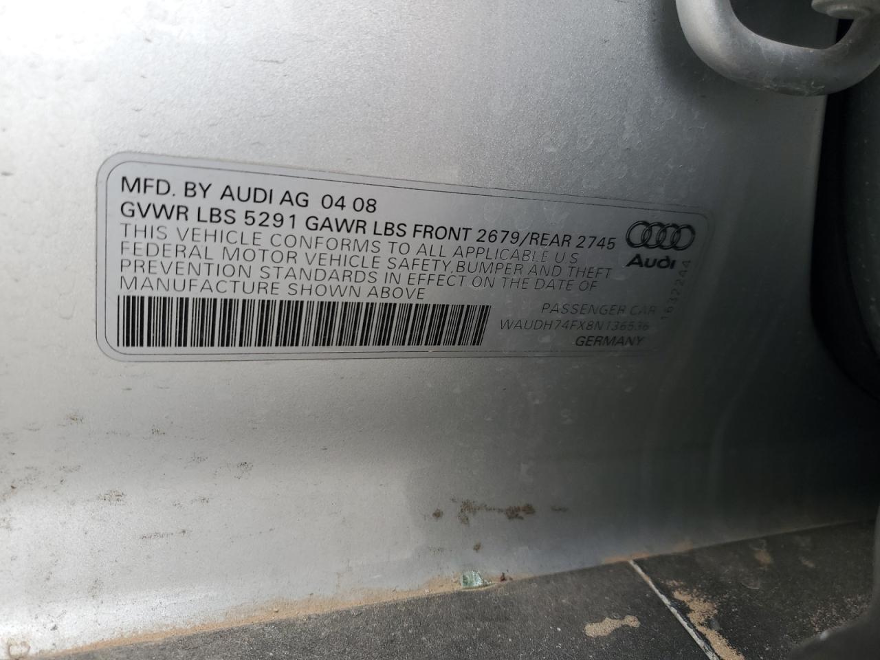 2008 Audi A6 3.2 Quattro Серебряный vin: WAUDH74FX8N136536