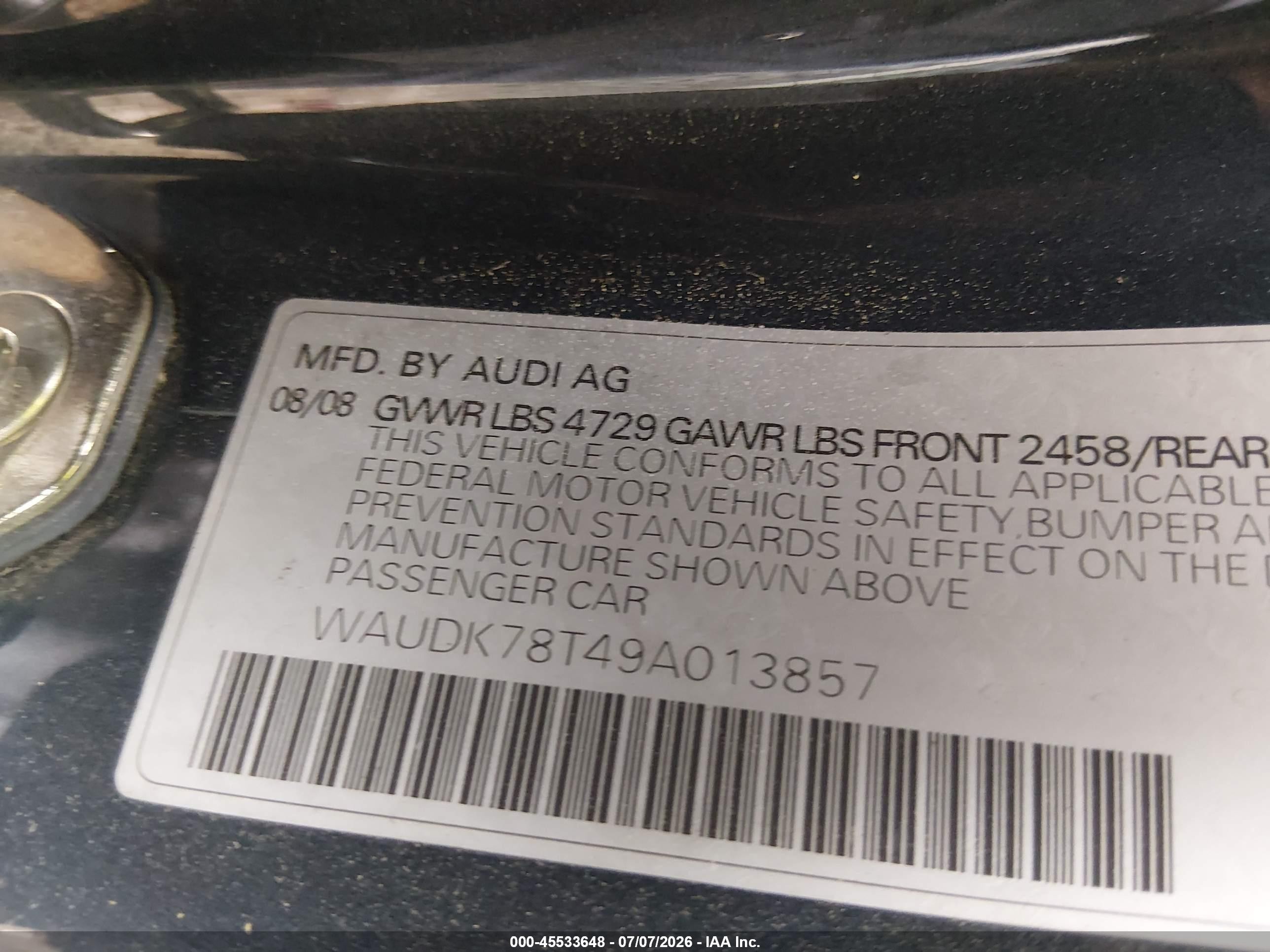 2009 Audi A5 3.2l Gray vin: WAUDK78T49A013857