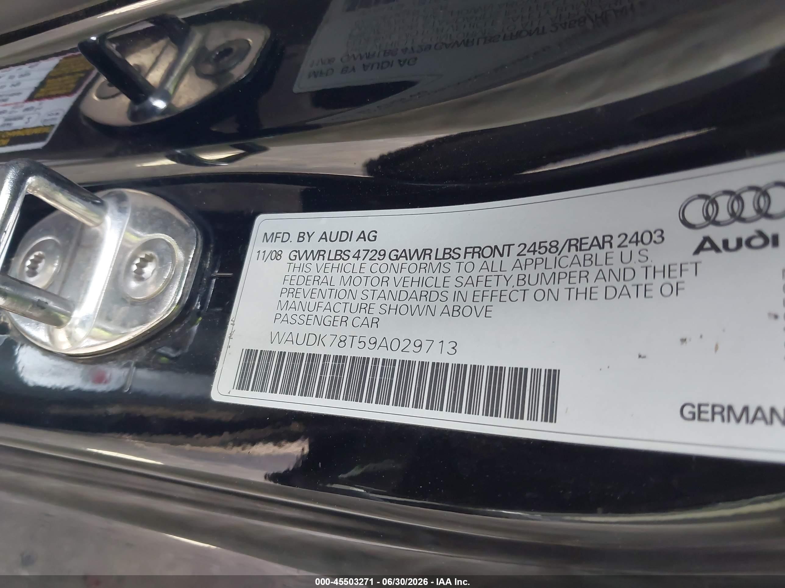 2009 Audi A5 3.2l Black vin: WAUDK78T59A029713