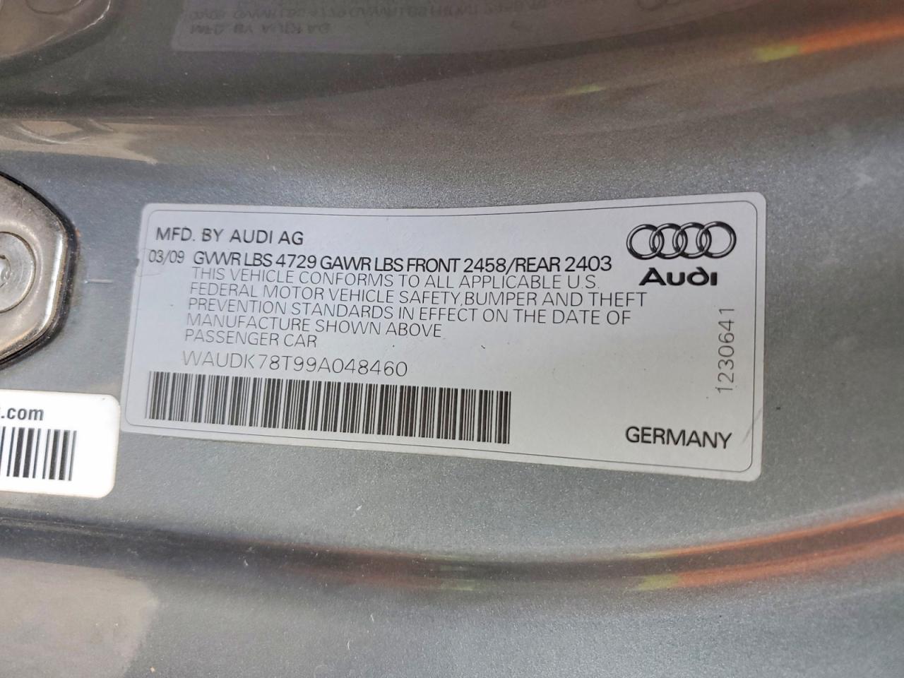 2009 Audi A5 Quattro Gray vin: WAUDK78T99A048460