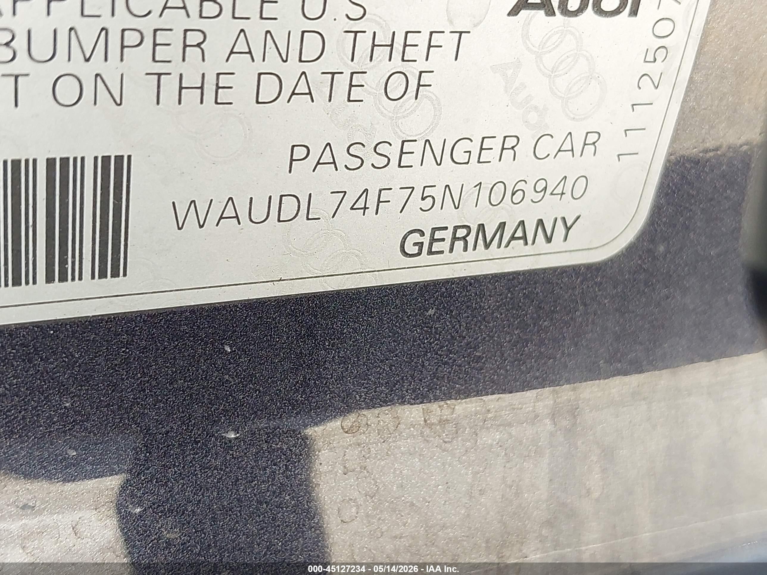 2005 Audi A6 4.2 Gray vin: WAUDL74F75N106940