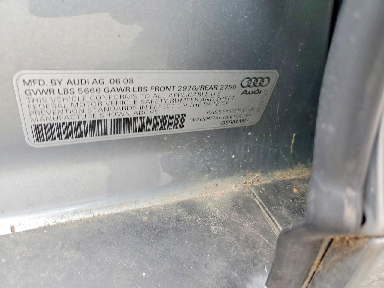 2008 Audi S6 Quattro Gray vin: WAUDN74FX8N154754