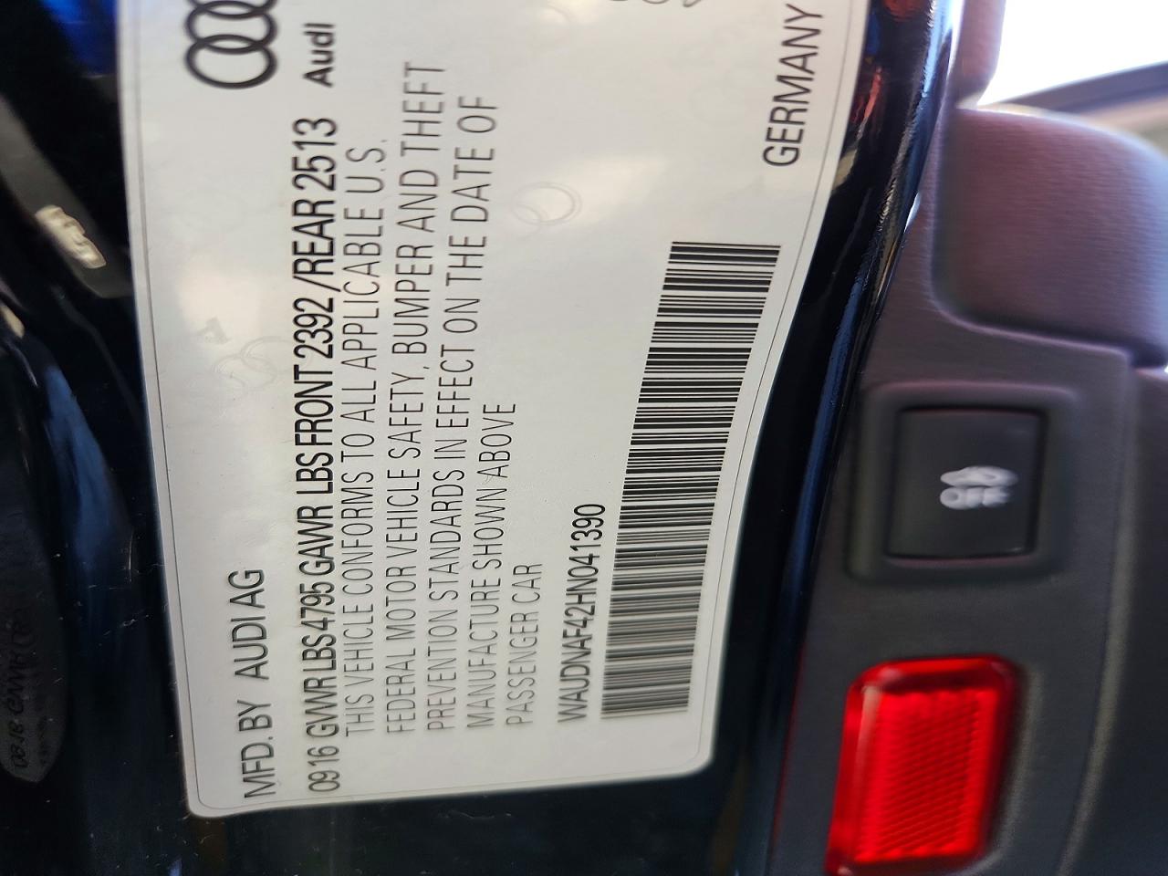 2017 Audi A4 Premium Black vin: WAUDNAF42HN041390