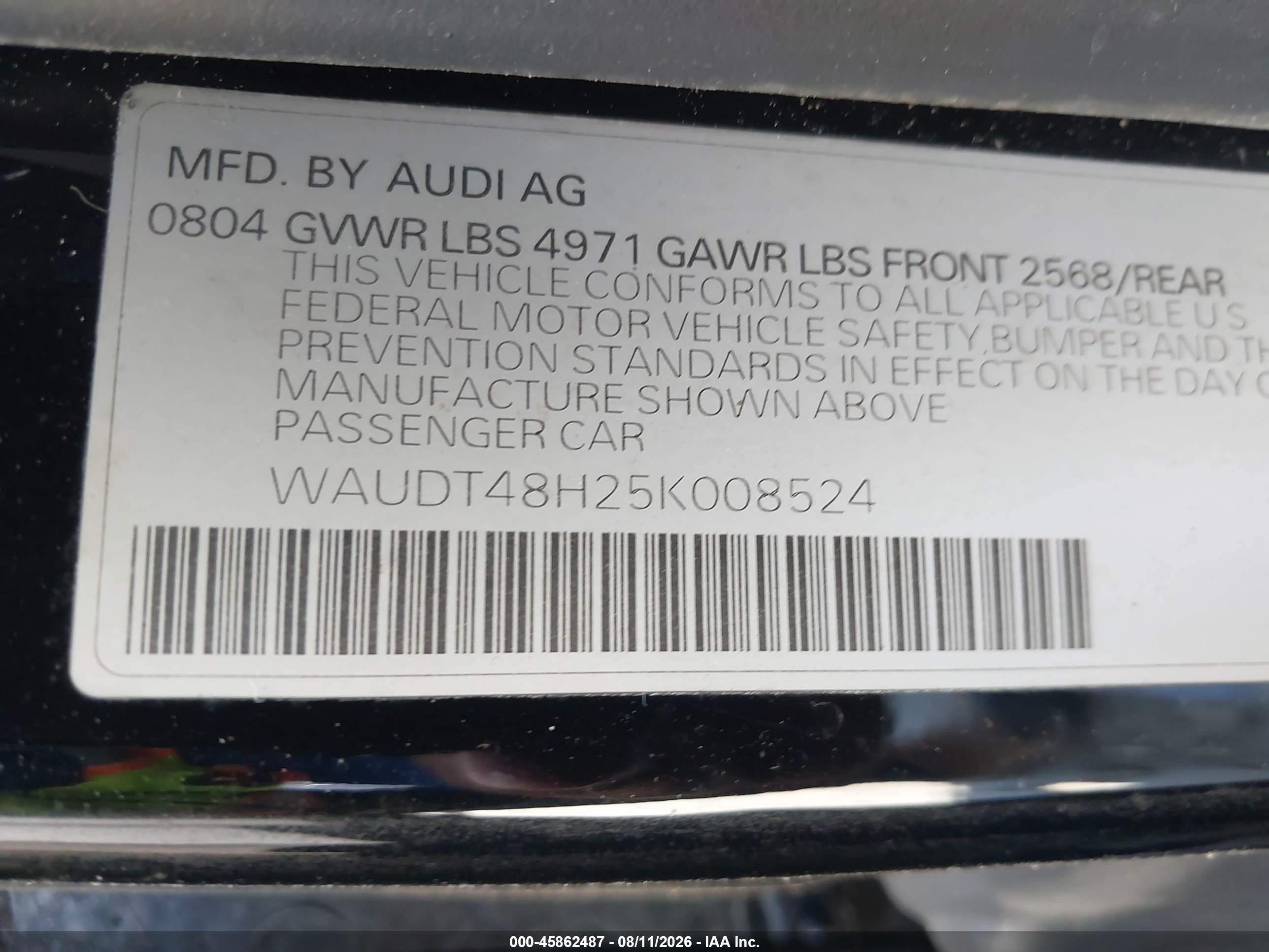 2005 Audi A4 3.0 Black vin: WAUDT48H25K008524