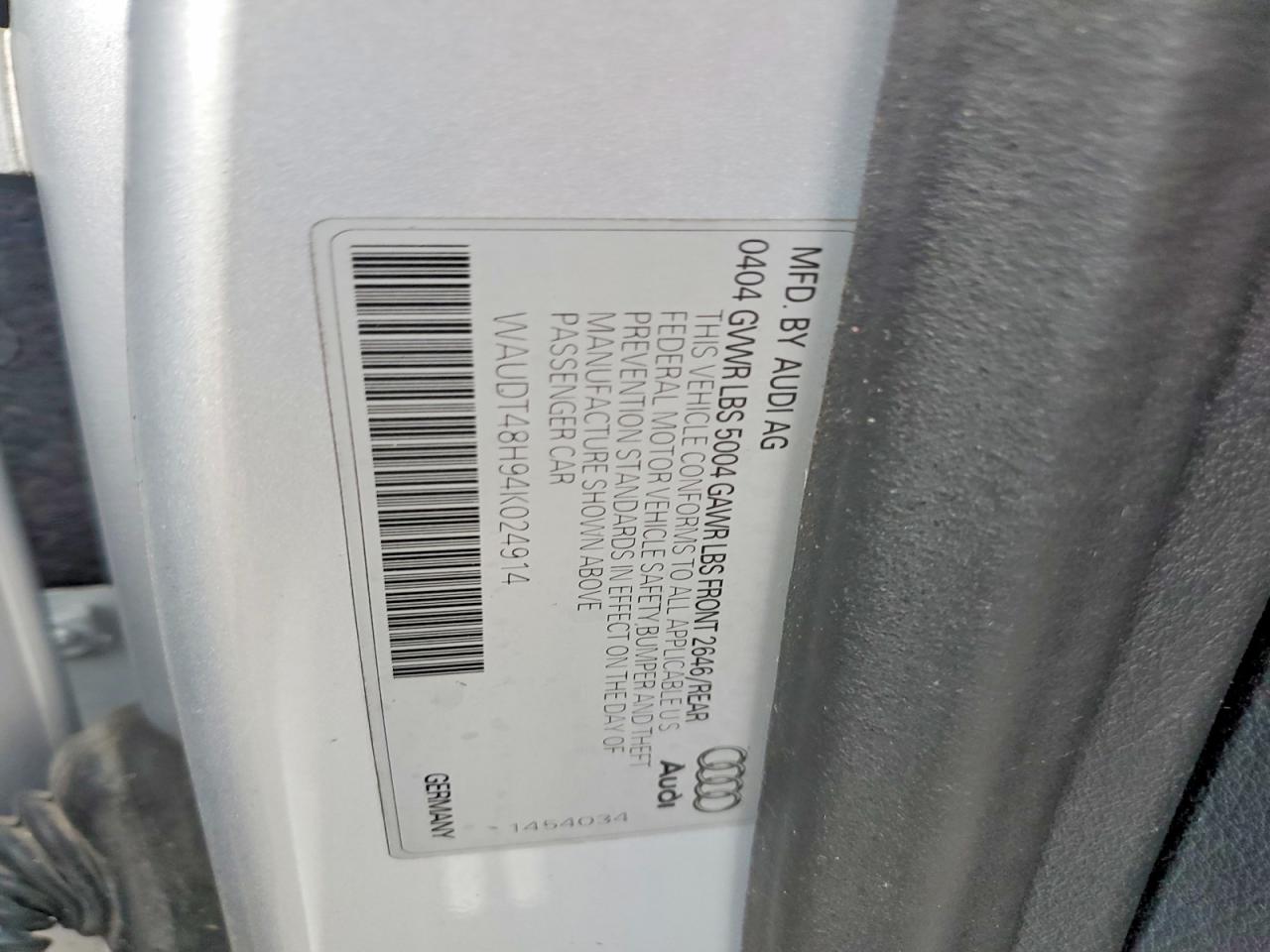 2004 Audi A4 Quattro Silver vin: WAUDT48H94K024914