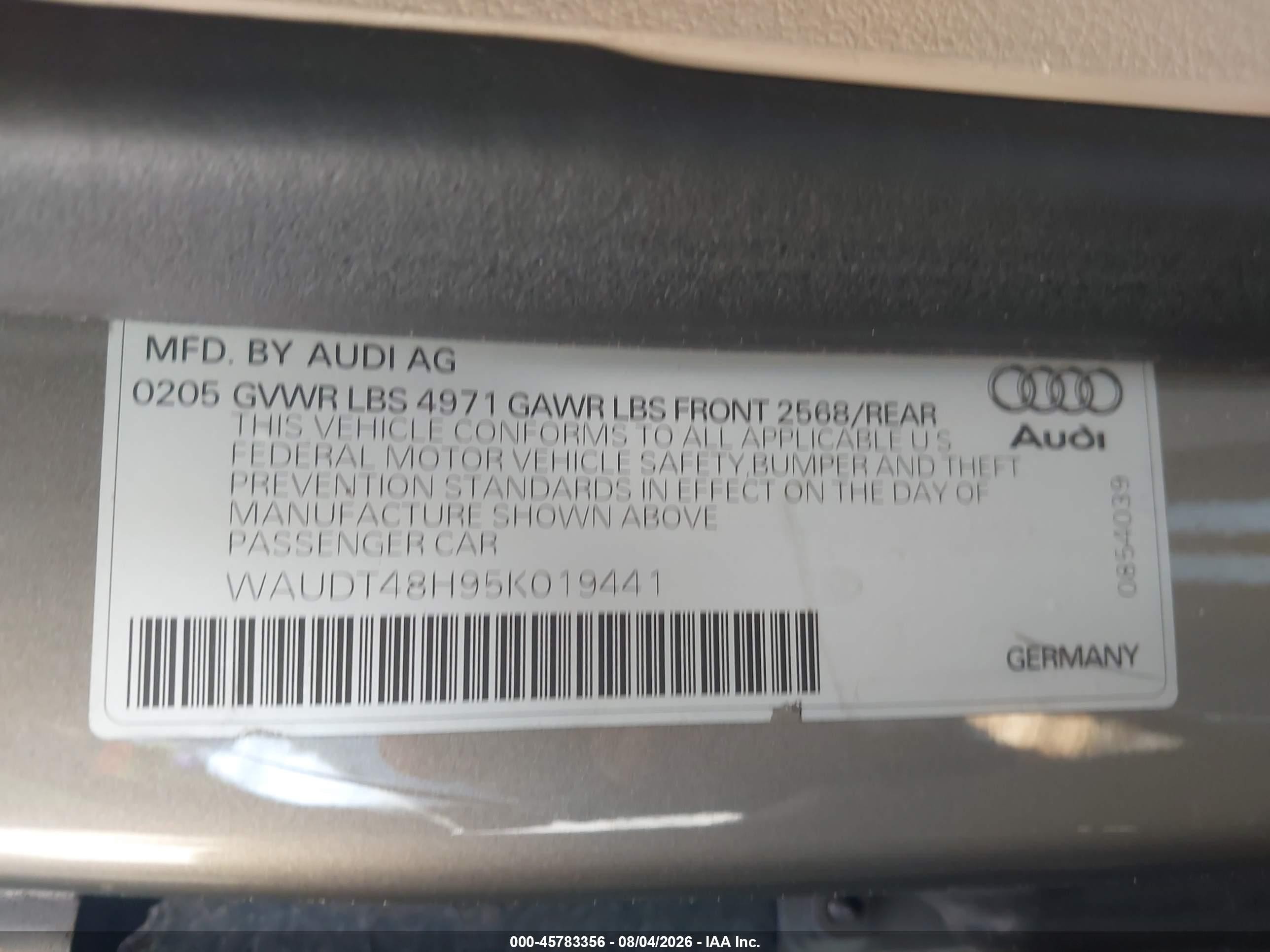 2005 Audi A4 3.0 Gold vin: WAUDT48H95K019441