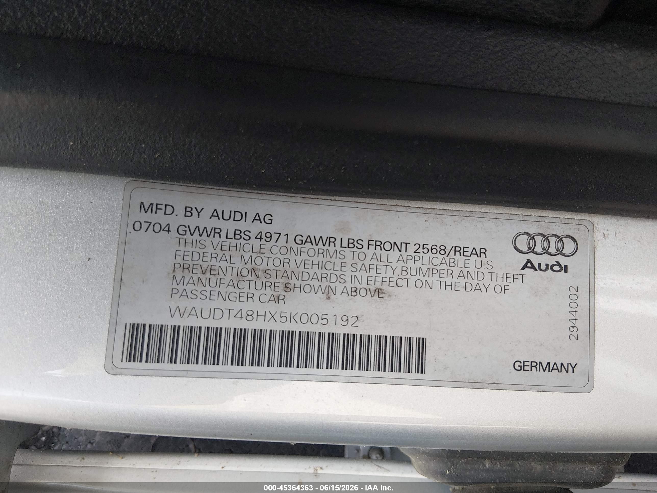2005 Audi A4 3.0 Silver vin: WAUDT48HX5K005192