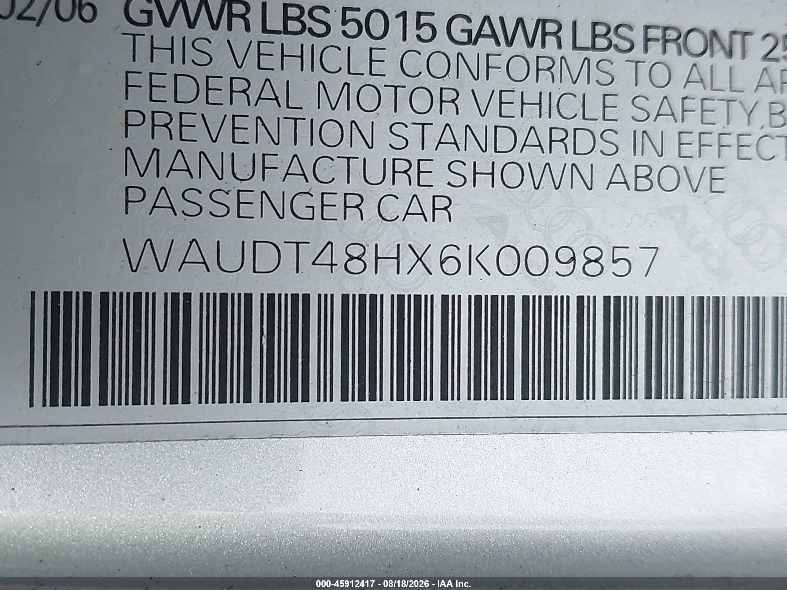 2006 Audi A4 3.0 Silver vin: WAUDT48HX6K009857