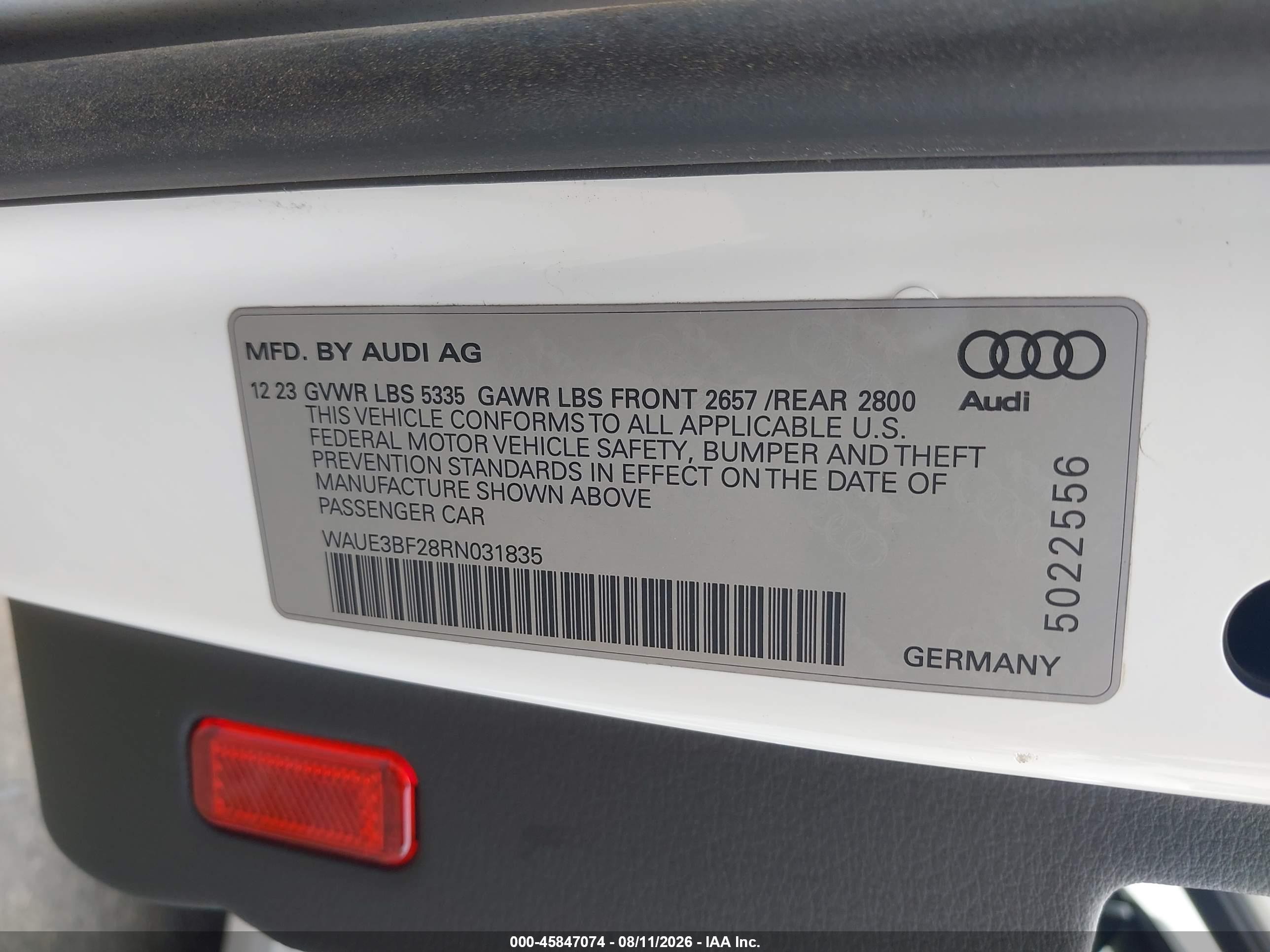 2024 Audi A6 Premium Plus 45 Tfsi Quattro S Tronic Белый vin: WAUE3BF28RN031835