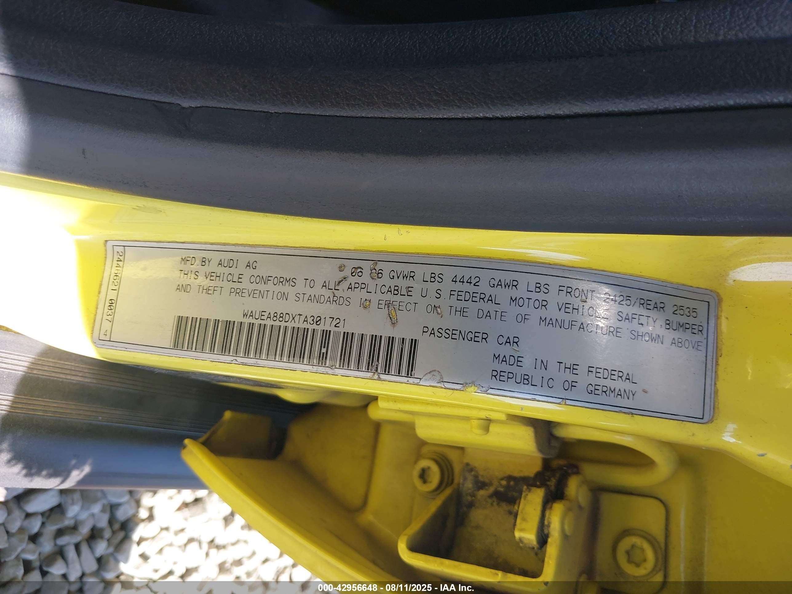 1996 Audi A4 Quattro Yellow vin: WAUEA88DXTA301721