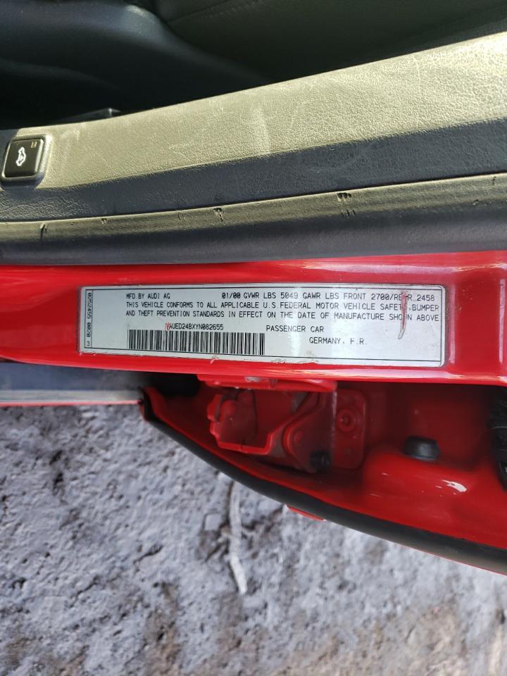 2000 Audi A6 2.7t Quattro Red vin: WAUED24BXYN082655