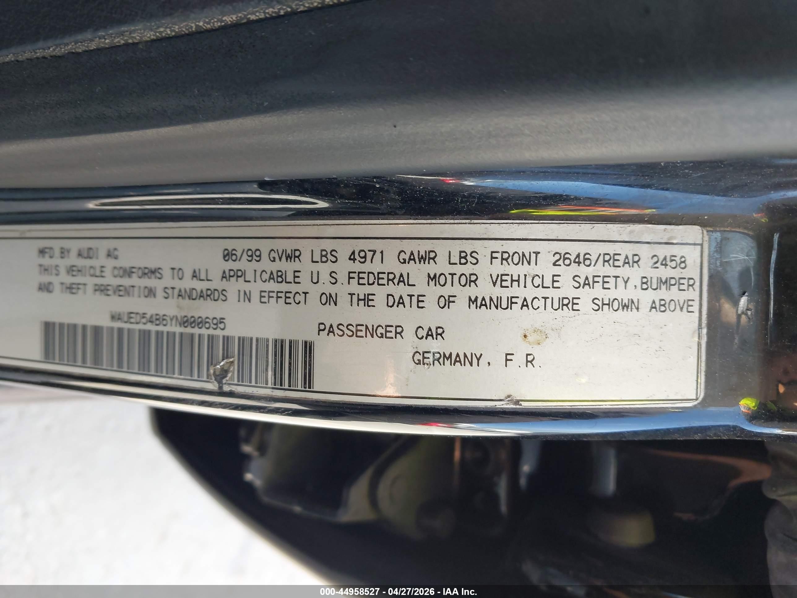 2000 Audi A6 2.7t Черный vin: WAUED54B6YN000695