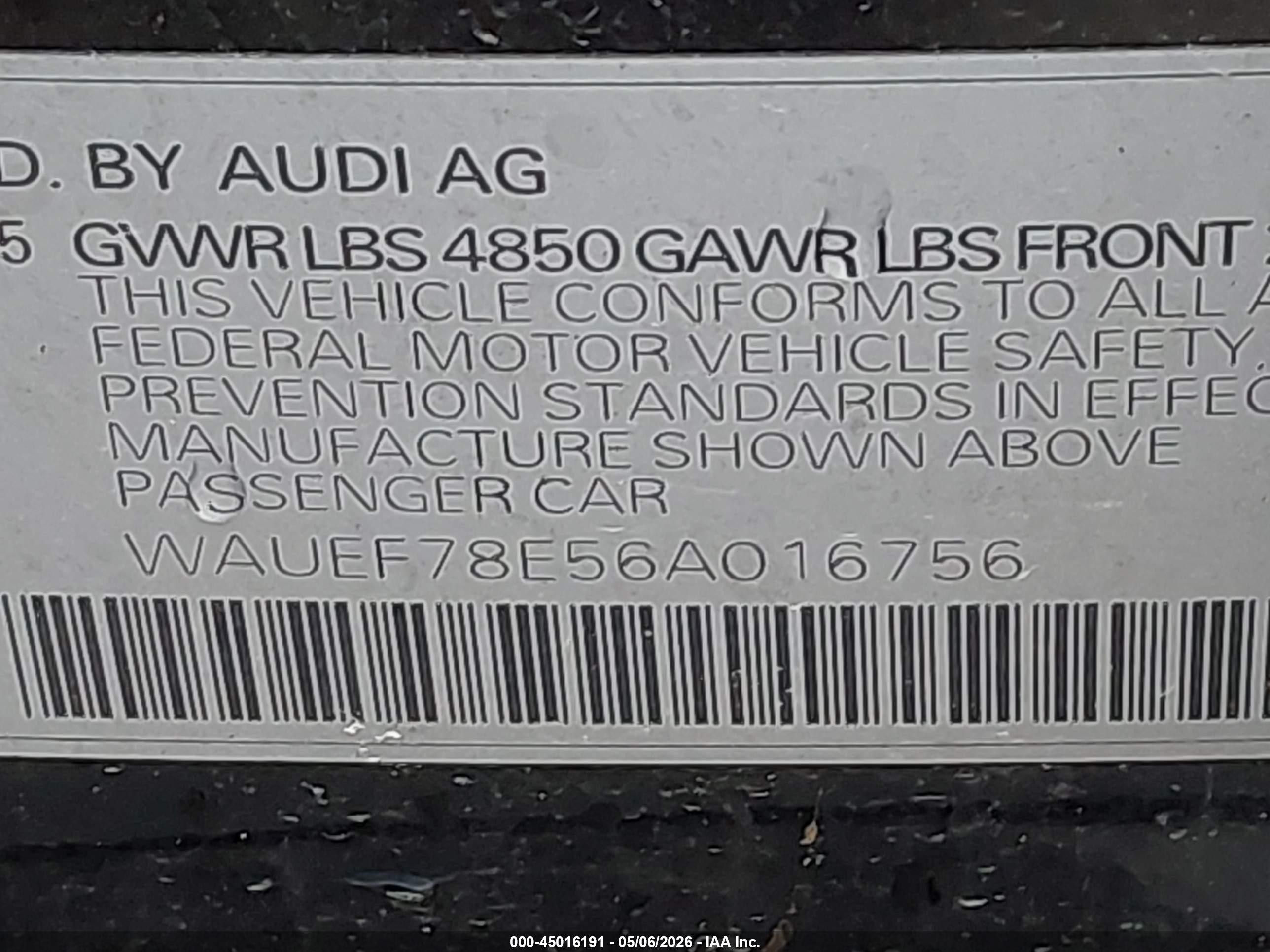 2006 Audi A4 2.0t Black vin: WAUEF78E56A016756