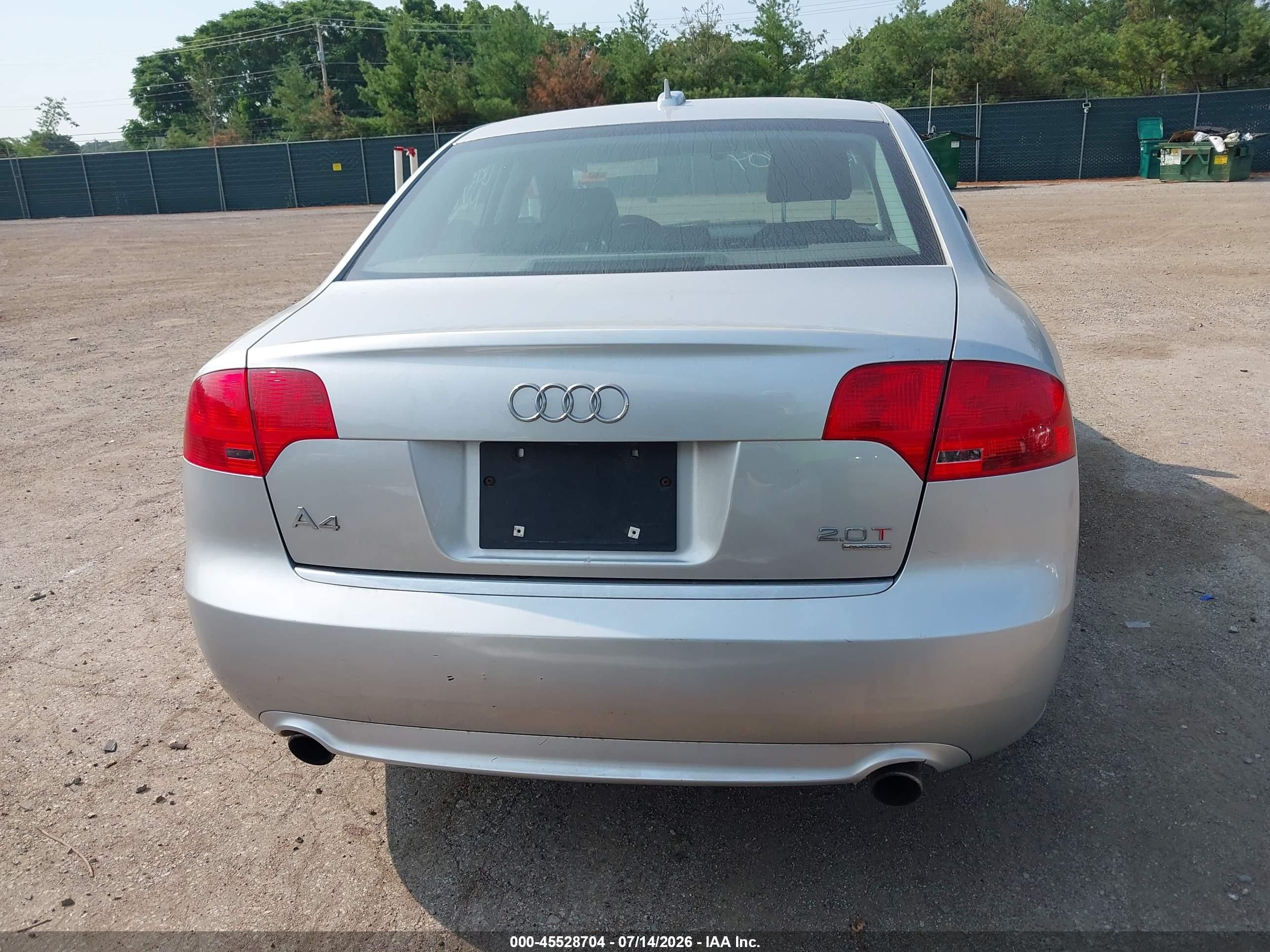 2006 Audi A4 2.0t Silver vin: WAUEF78EX6A032645