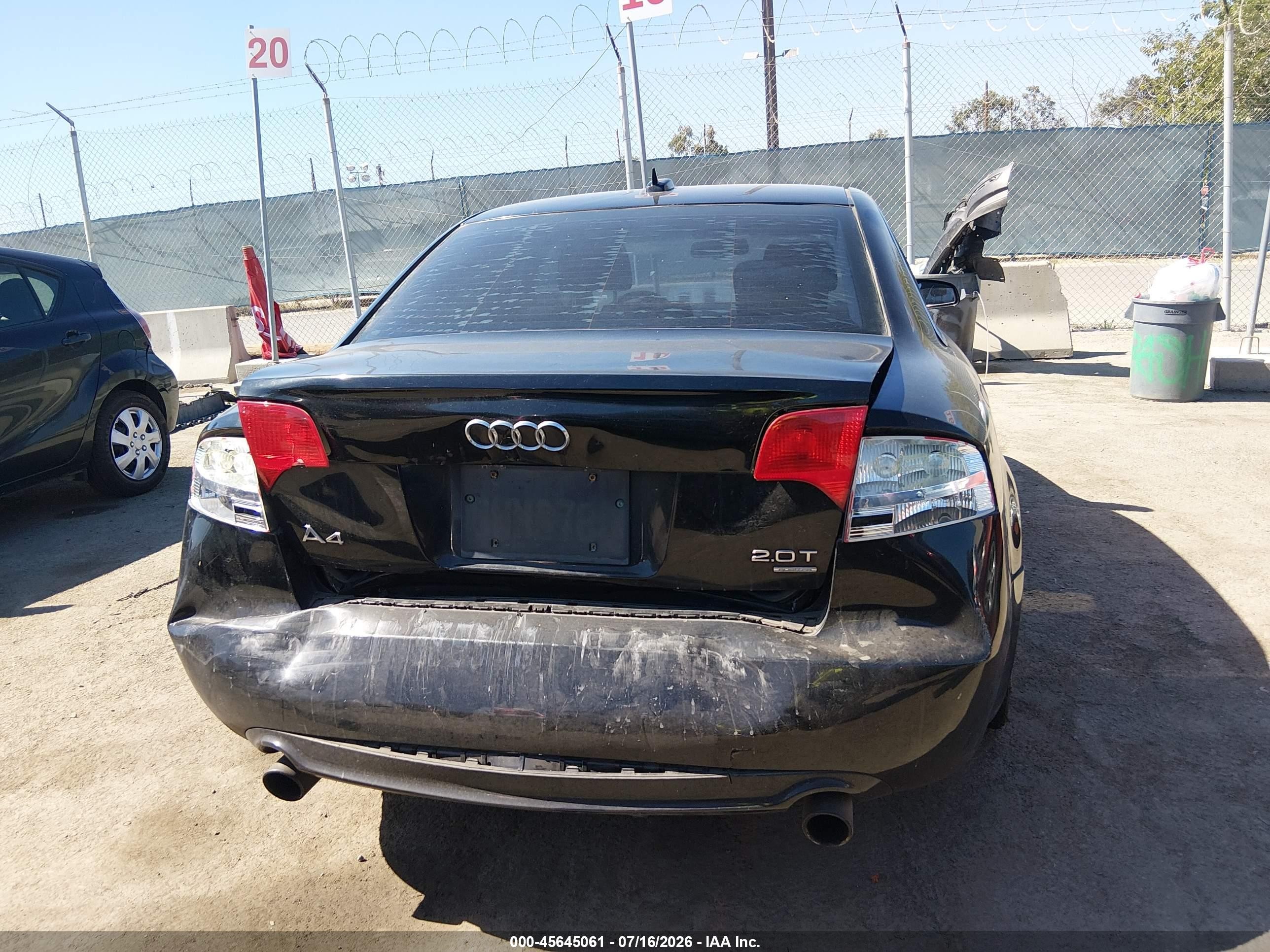 2006 Audi A4 2.0t Black vin: WAUEF78EX6A256059