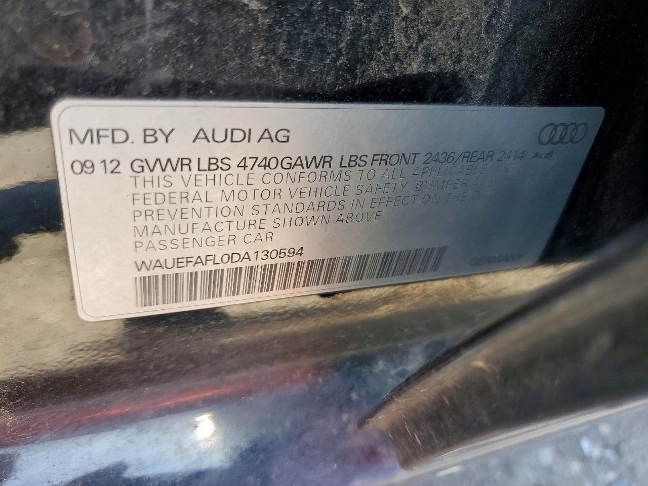 2013 Audi A4 Premium Plus Black vin: WAUEFAFL0DA130594