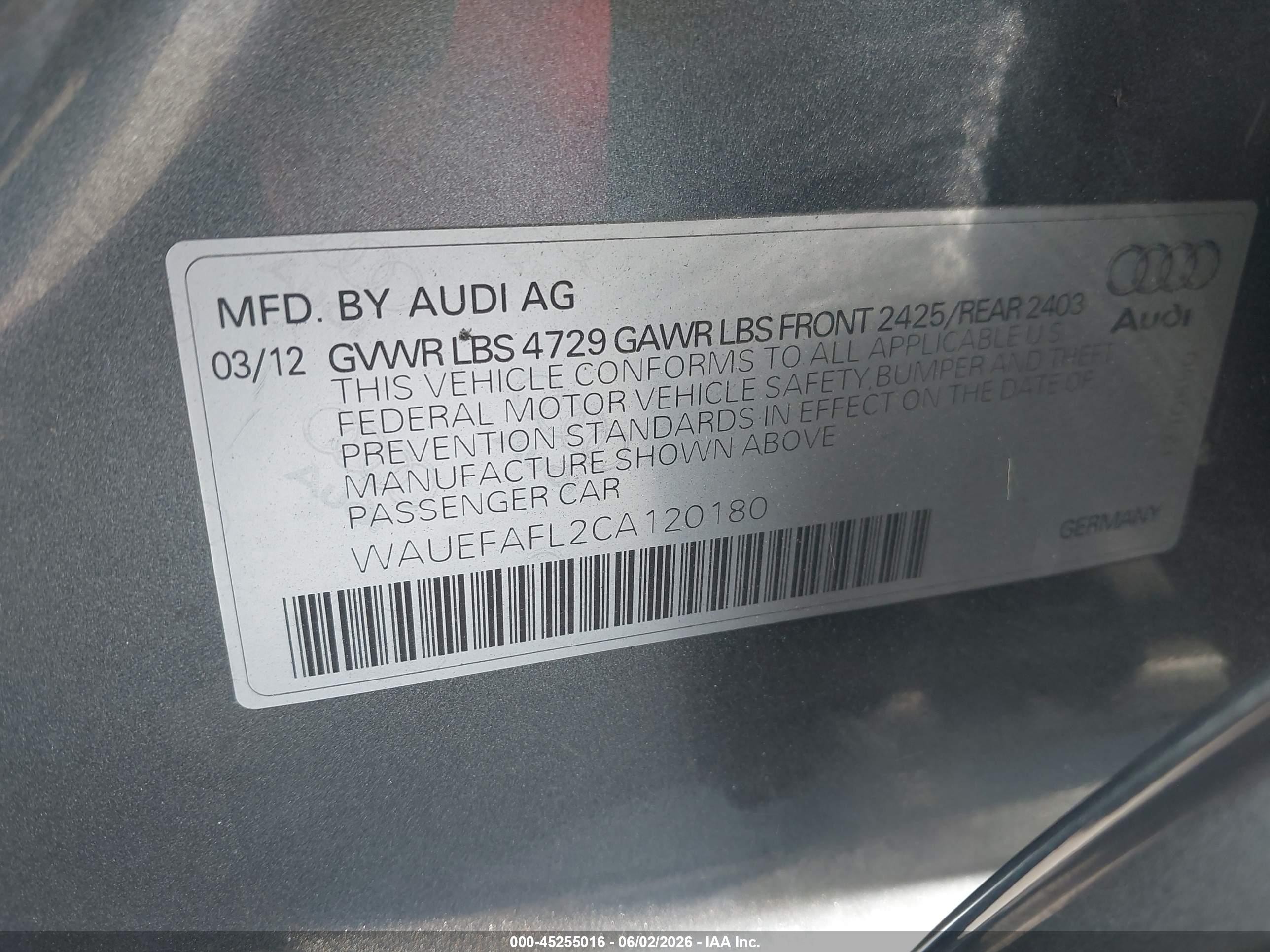 2012 Audi A4 2.0t Premium Gray vin: WAUEFAFL2CA120180