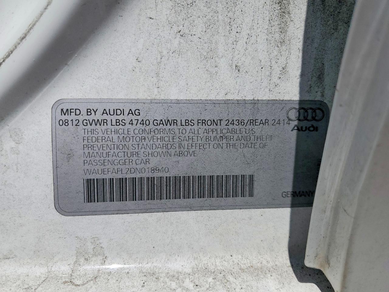2013 Audi A4 Premium Plus White vin: WAUEFAFL2DN018940