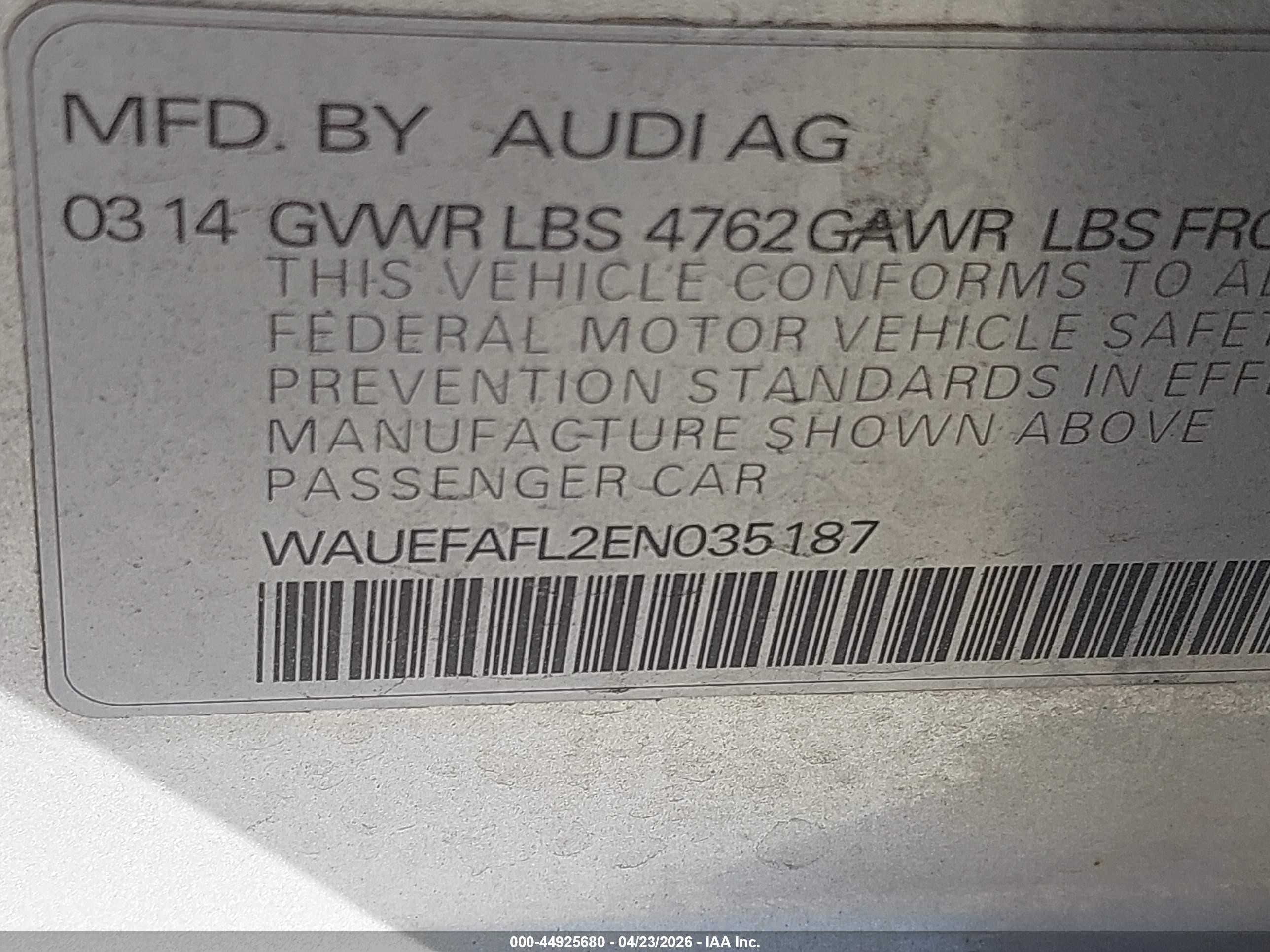2014 Audi A4 2.0t Premium Silver vin: WAUEFAFL2EN035187