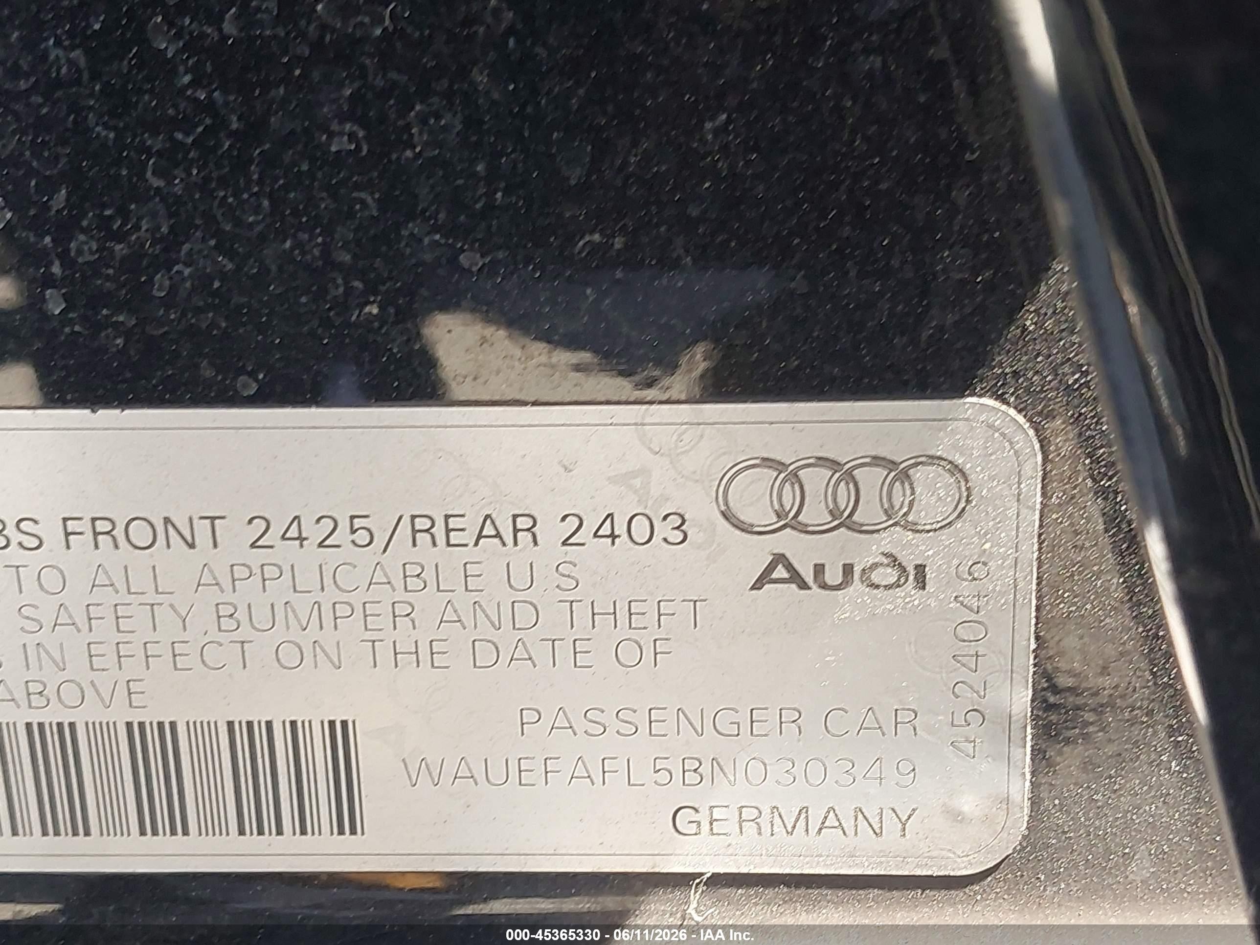 2011 Audi A4 2.0t Premium Black vin: WAUEFAFL5BN030349