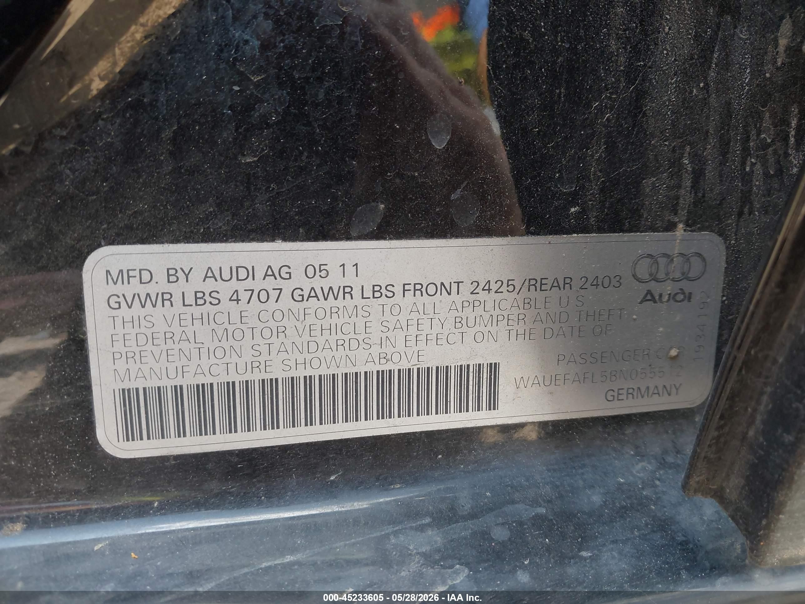 2011 Audi A4 2.0t Premium Черный vin: WAUEFAFL5BN055512